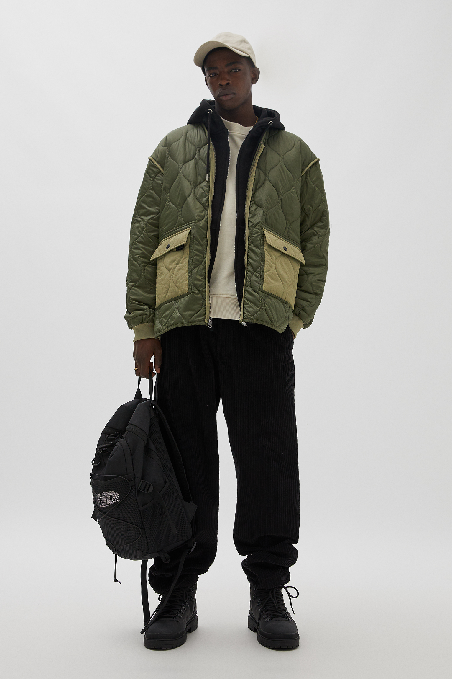 pull&bear jacket with half zip in khaki