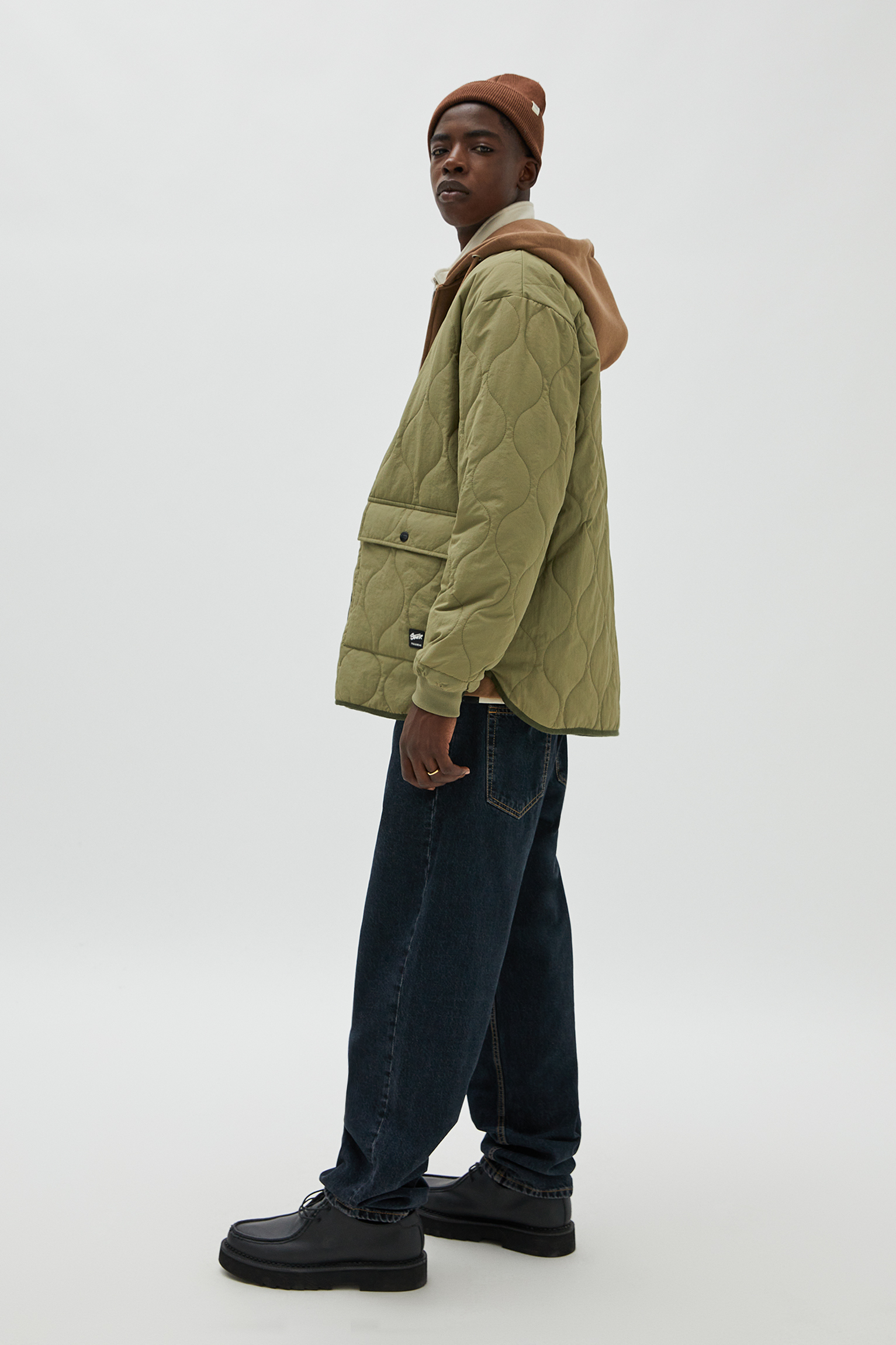 pull&bear jacket with half zip in khaki