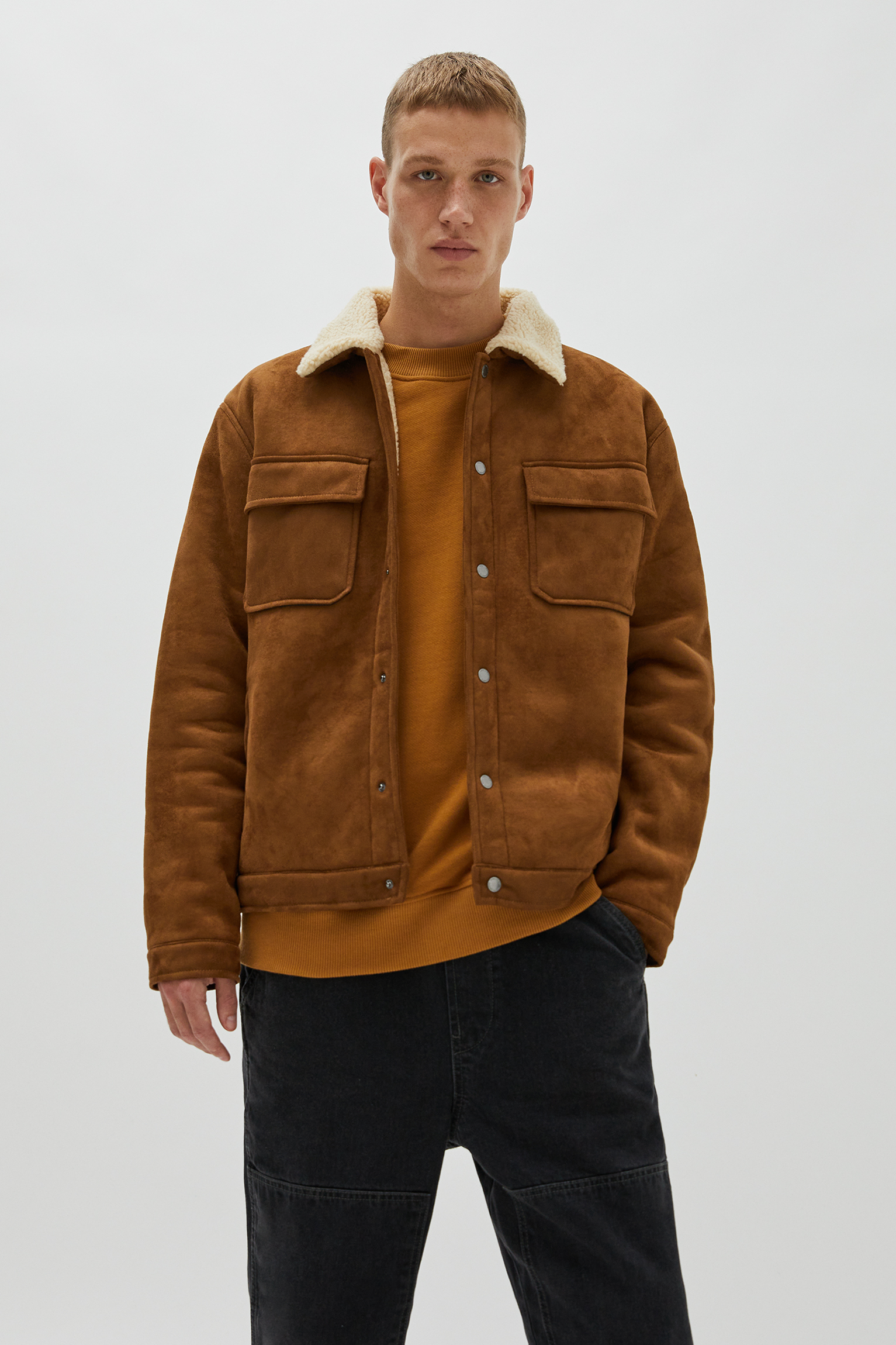 pull&bear button front coat in tan