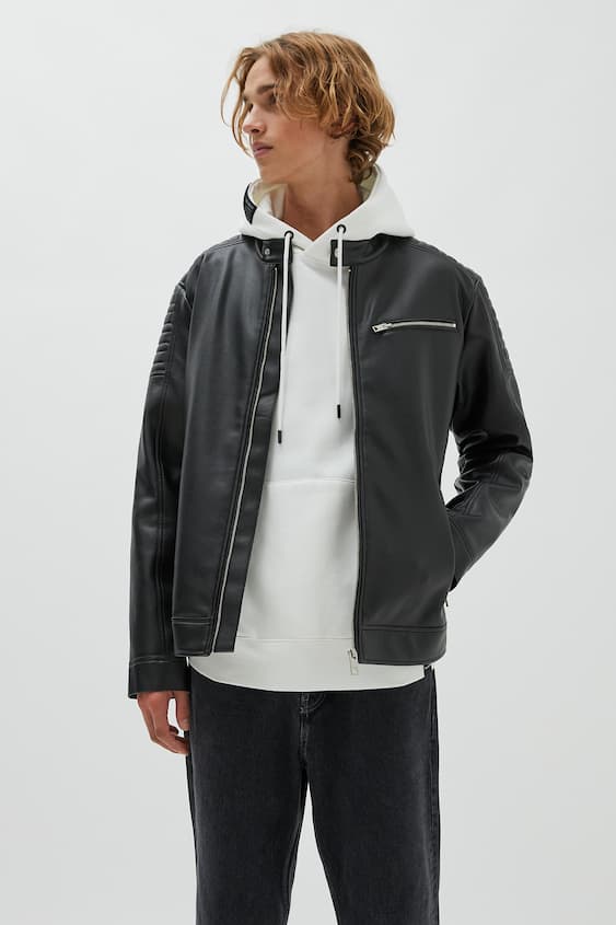 Biker jacket with zip, BLACK
