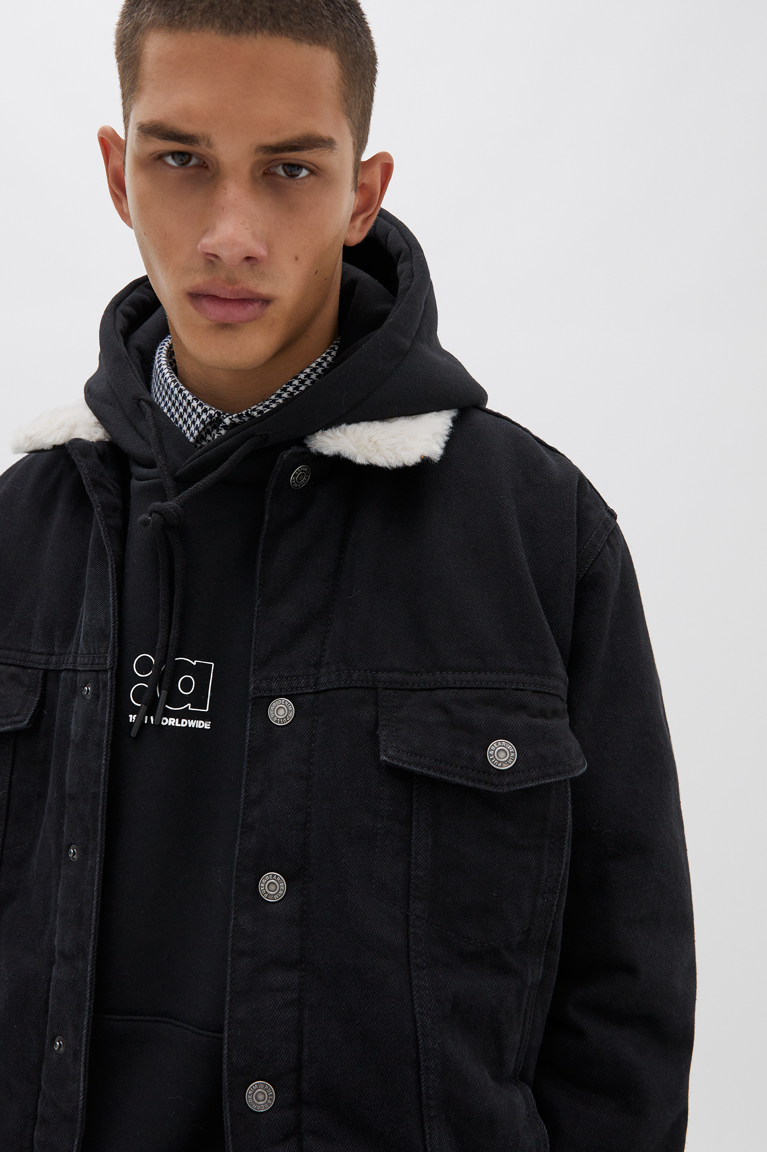 black denim shearling jacket