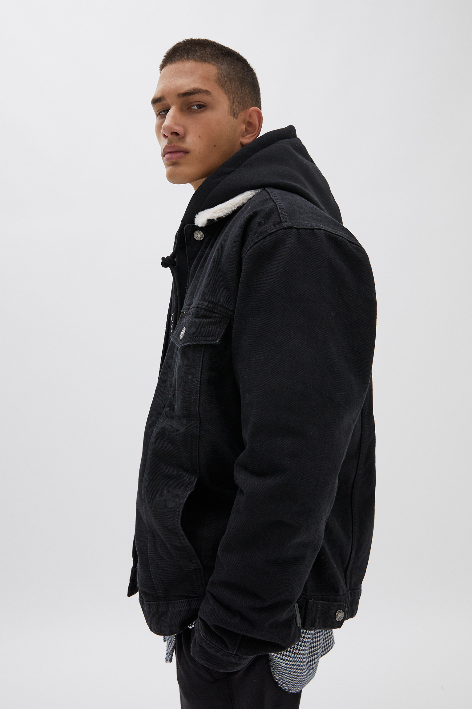 shearling black denim jacket