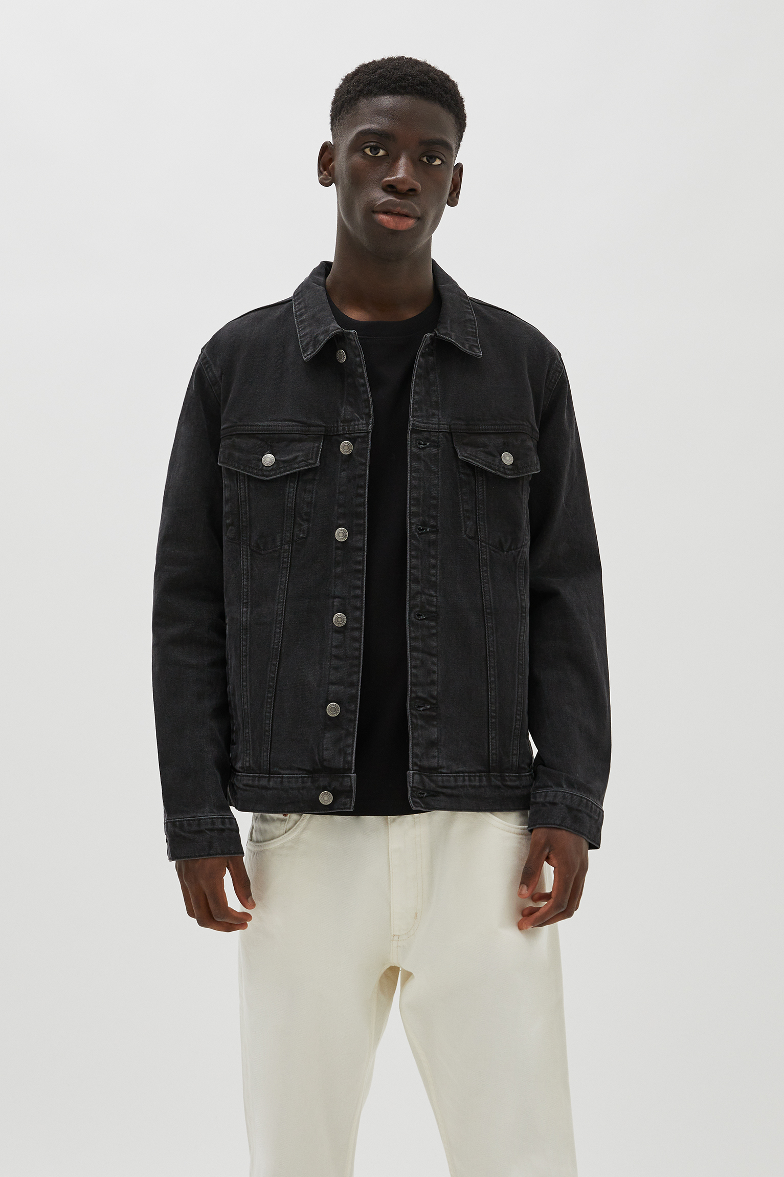 pull&bear denim jacket in black