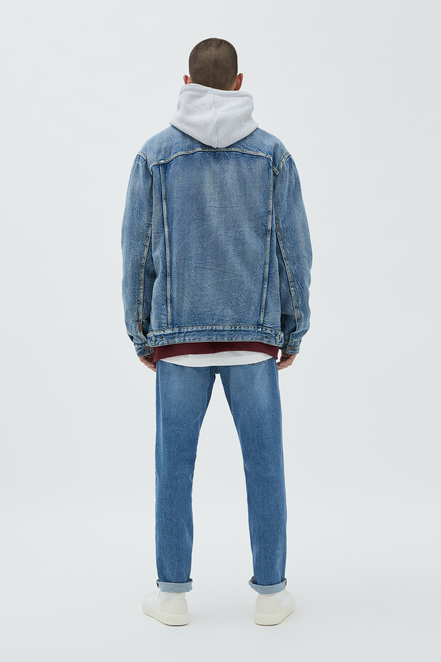 pull and bear long denim jacket