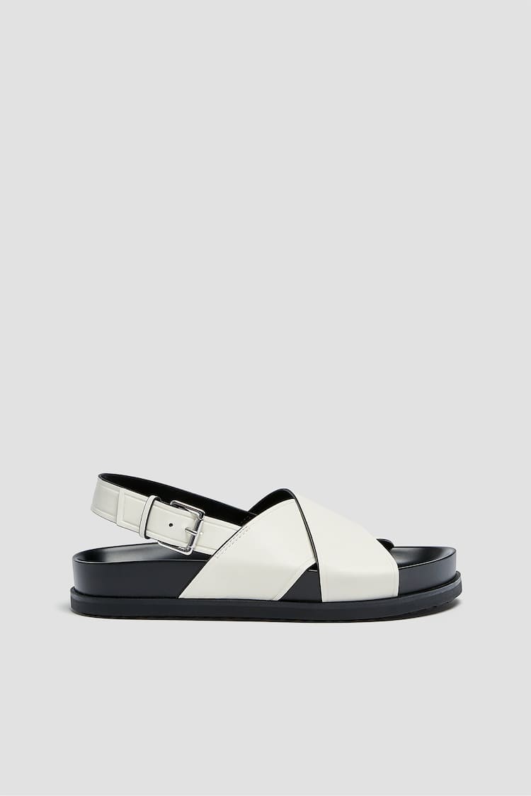 Crossover strap flat sandals, WHITE