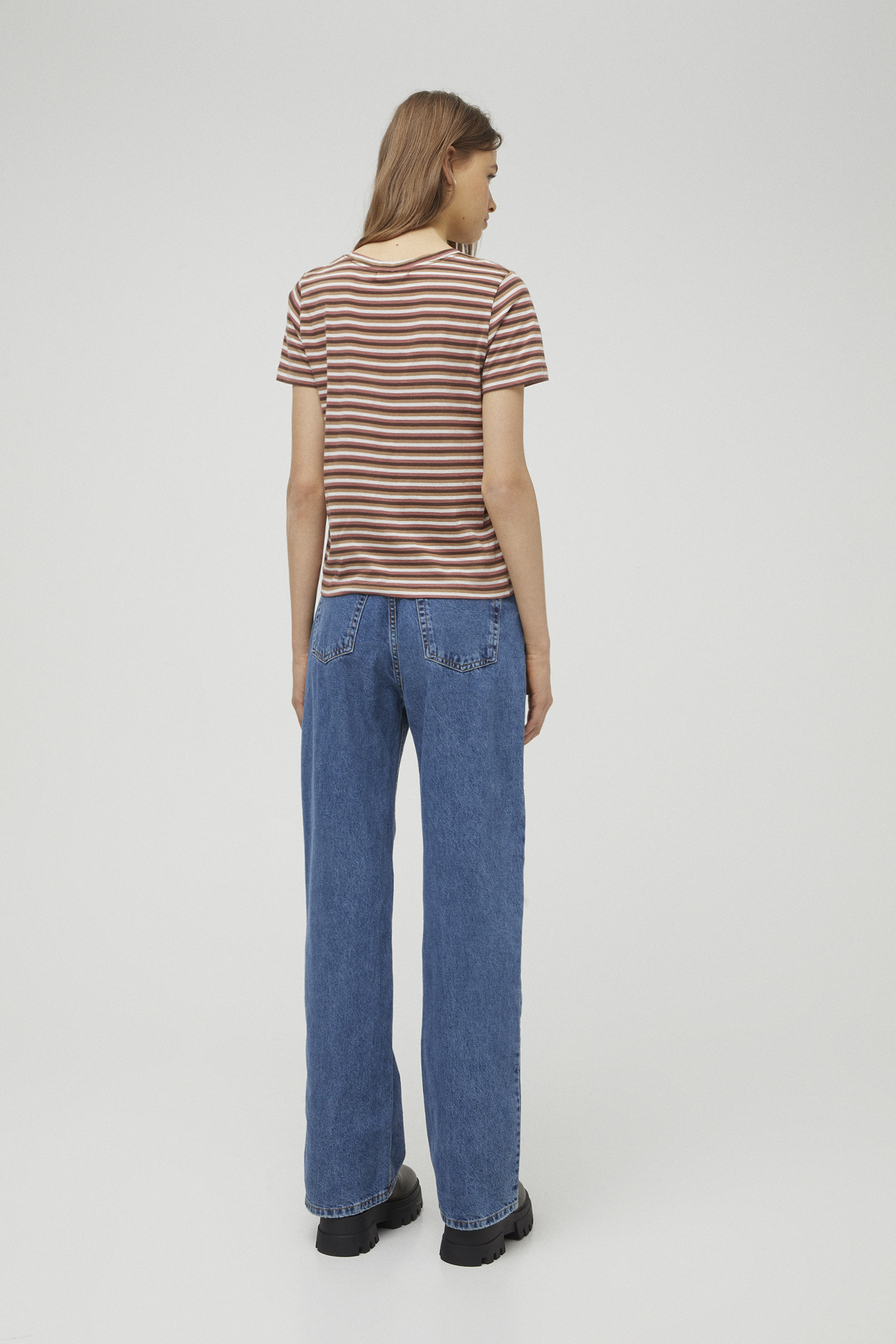Basic Striped Round Neck T Shirt Pull Bear