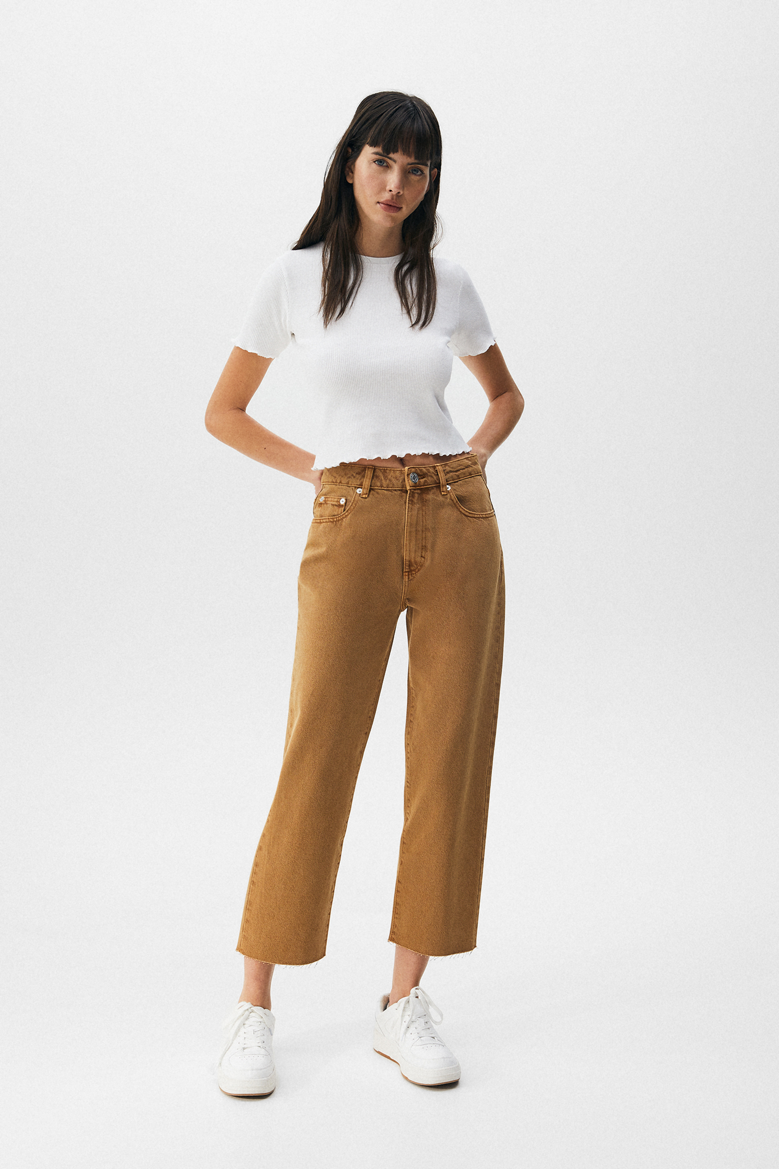 Cropped high-waist straight-leg jeans 