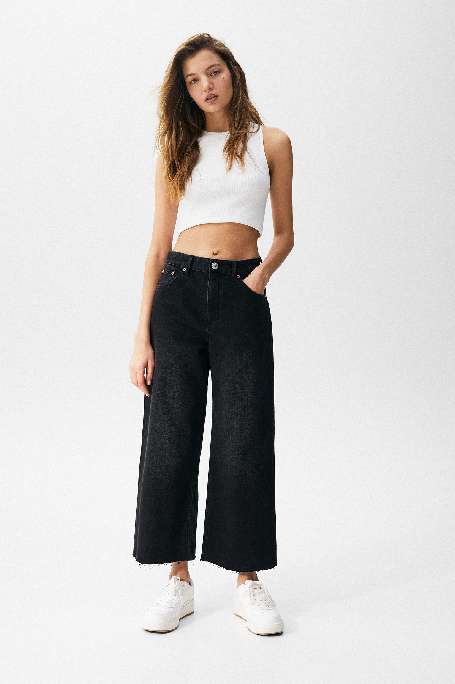 Buy Pull \u0026 Bear white Basic culotte jeans for Women in MENA, Worldwide