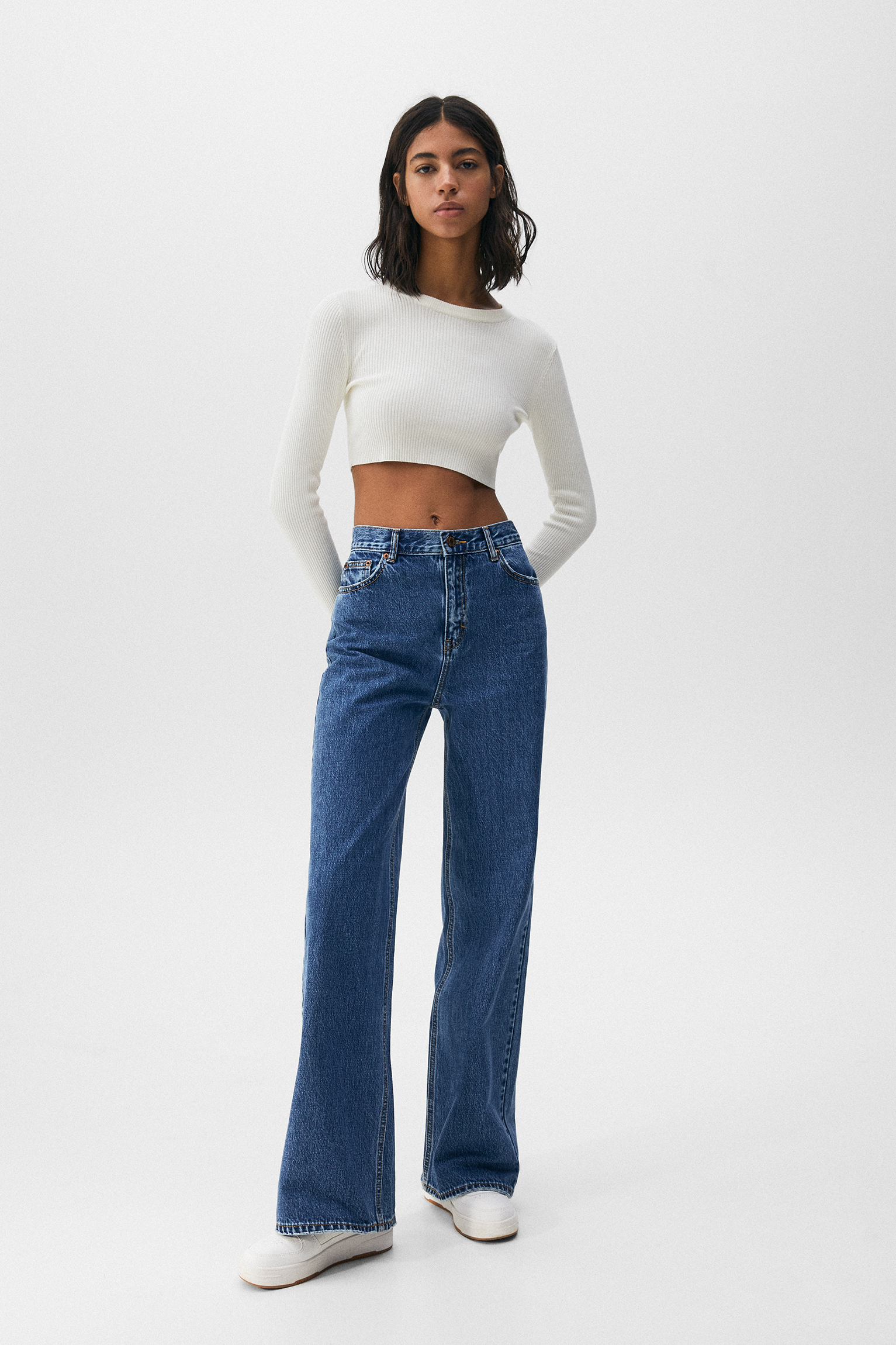 High-waist wide-leg jeans - pull\u0026bear