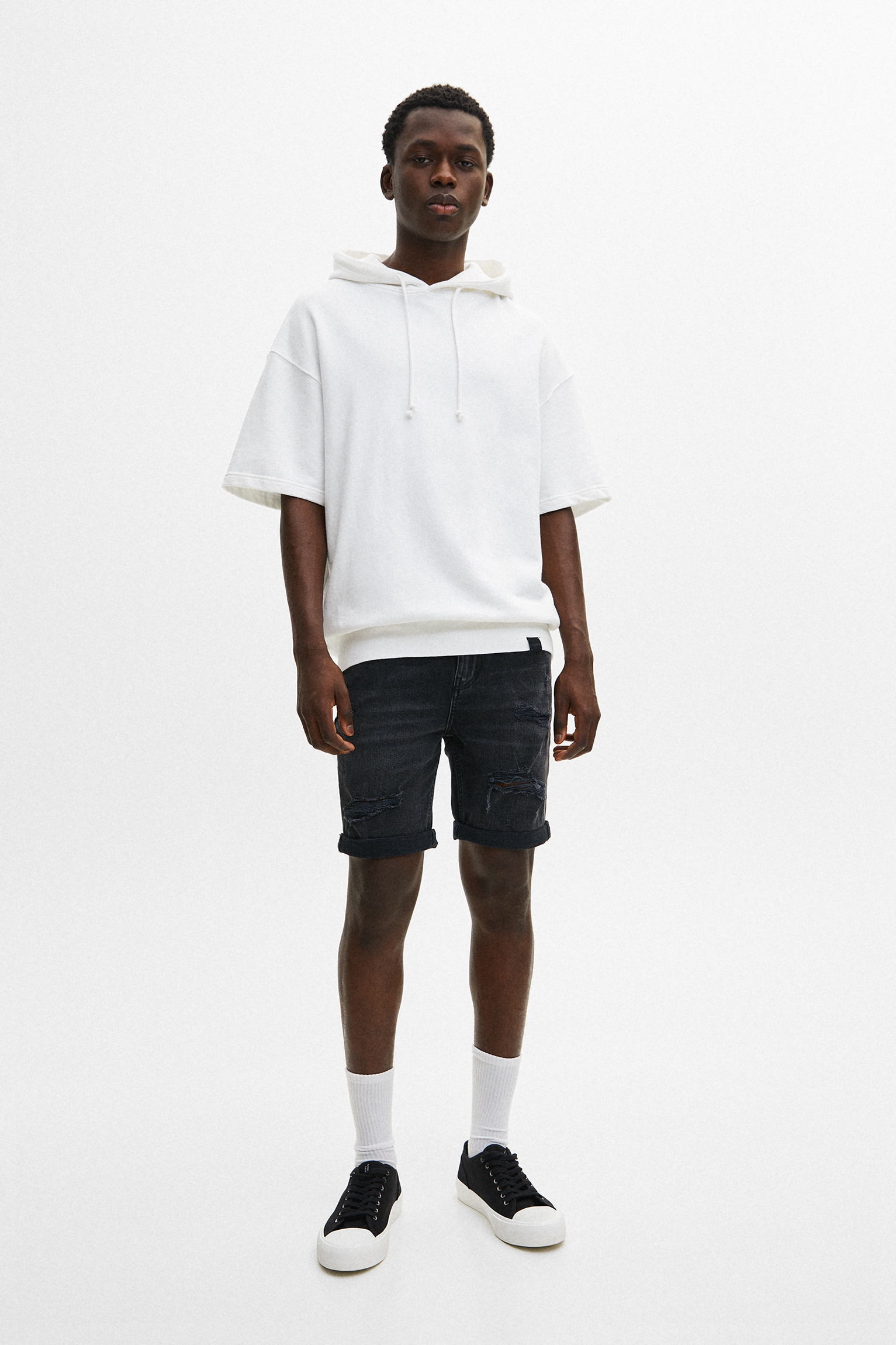 Bermudas | Bermuda Denim Slim Rotos Azul Claro | Bershka Hombre – Acro Marco