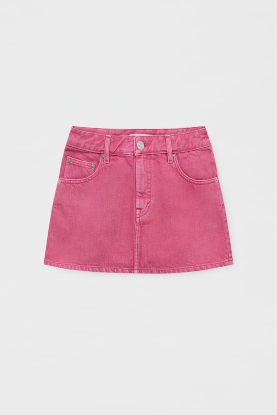 Low-rise denim mini skirt, FUCHSIA