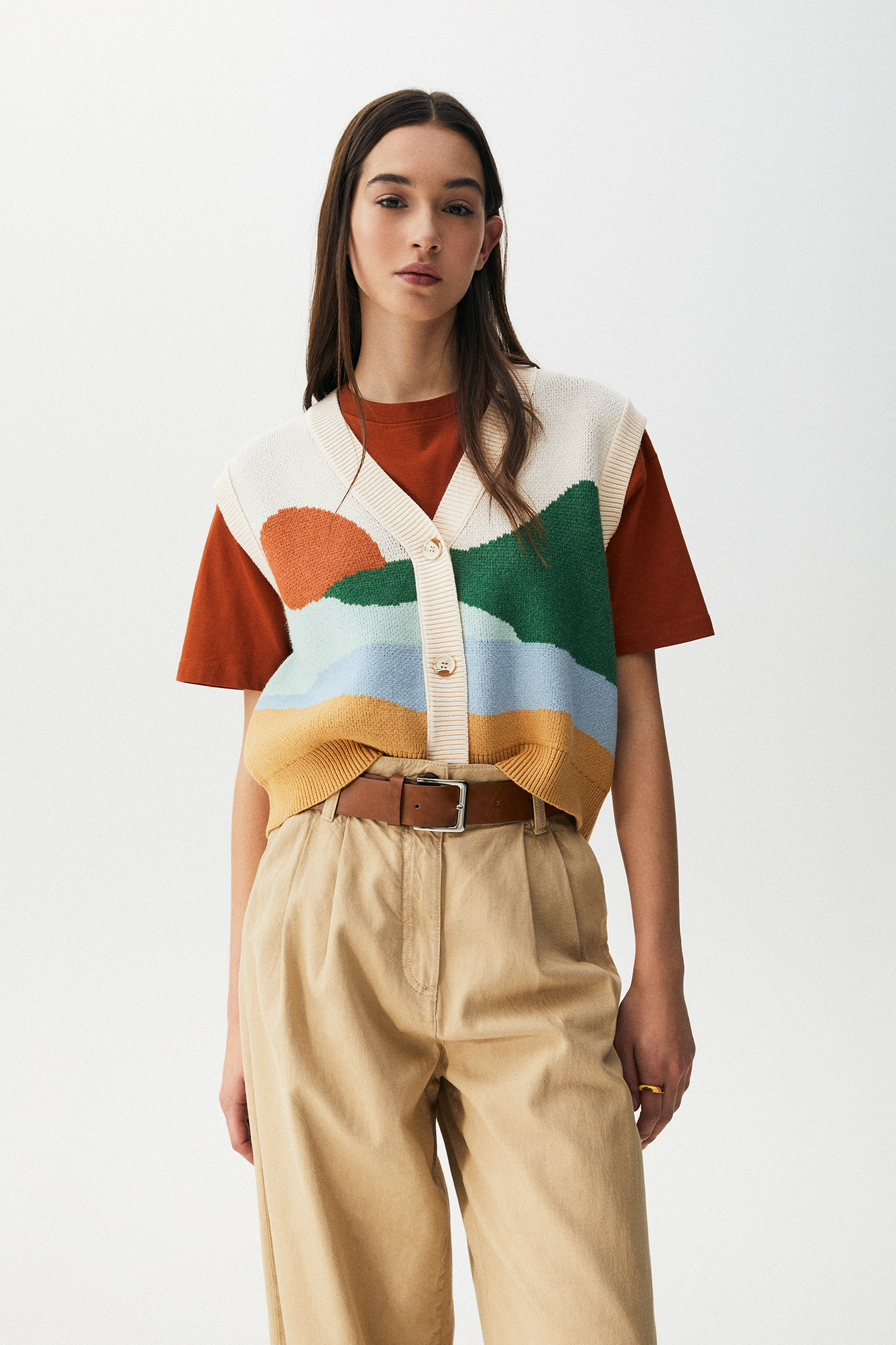Chaleco punto paisaje - PULL\u0026BEAR