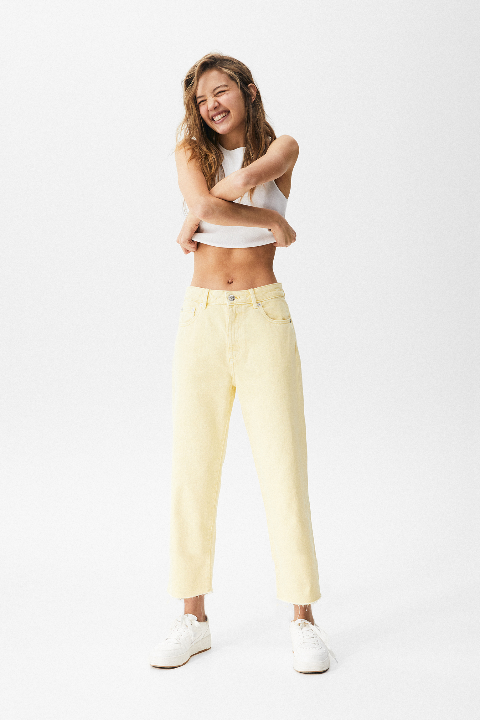 Pantalón recto tiro alto cropped - PULL\u0026BEAR