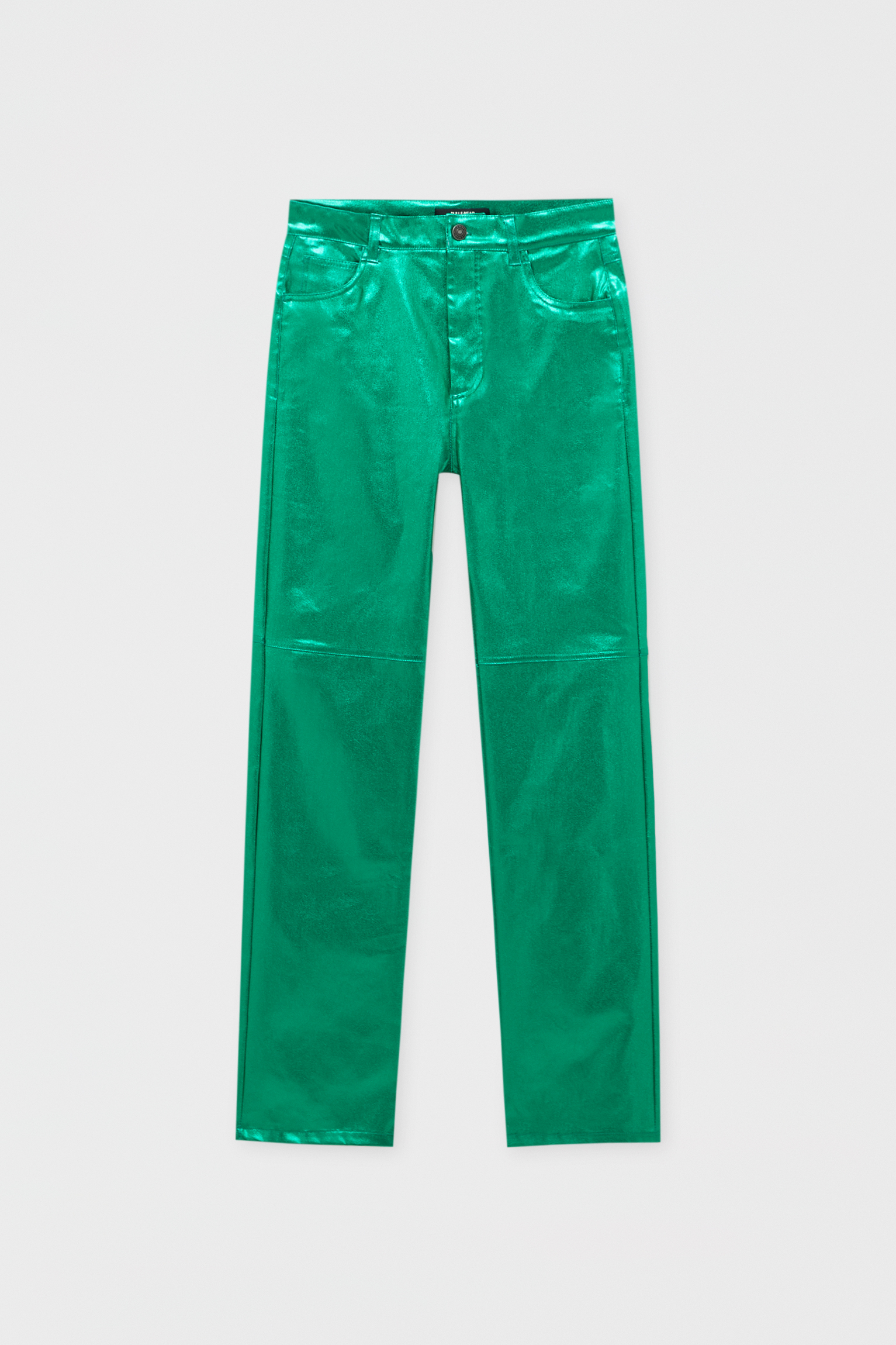 Pantalón verde recto metalizado - PULL\u0026BEAR