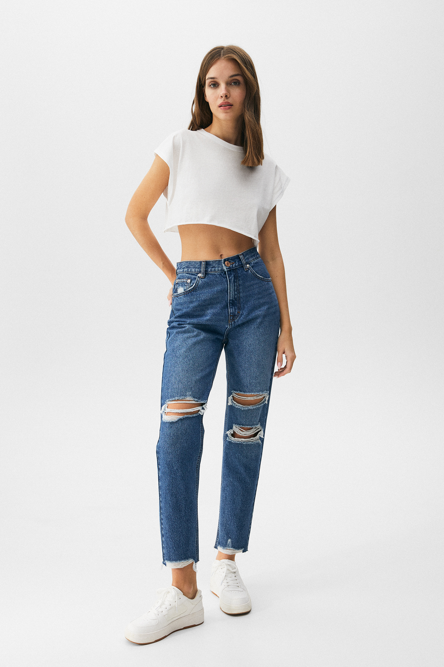 Jeans mom fit rotos - PULL\u0026BEAR