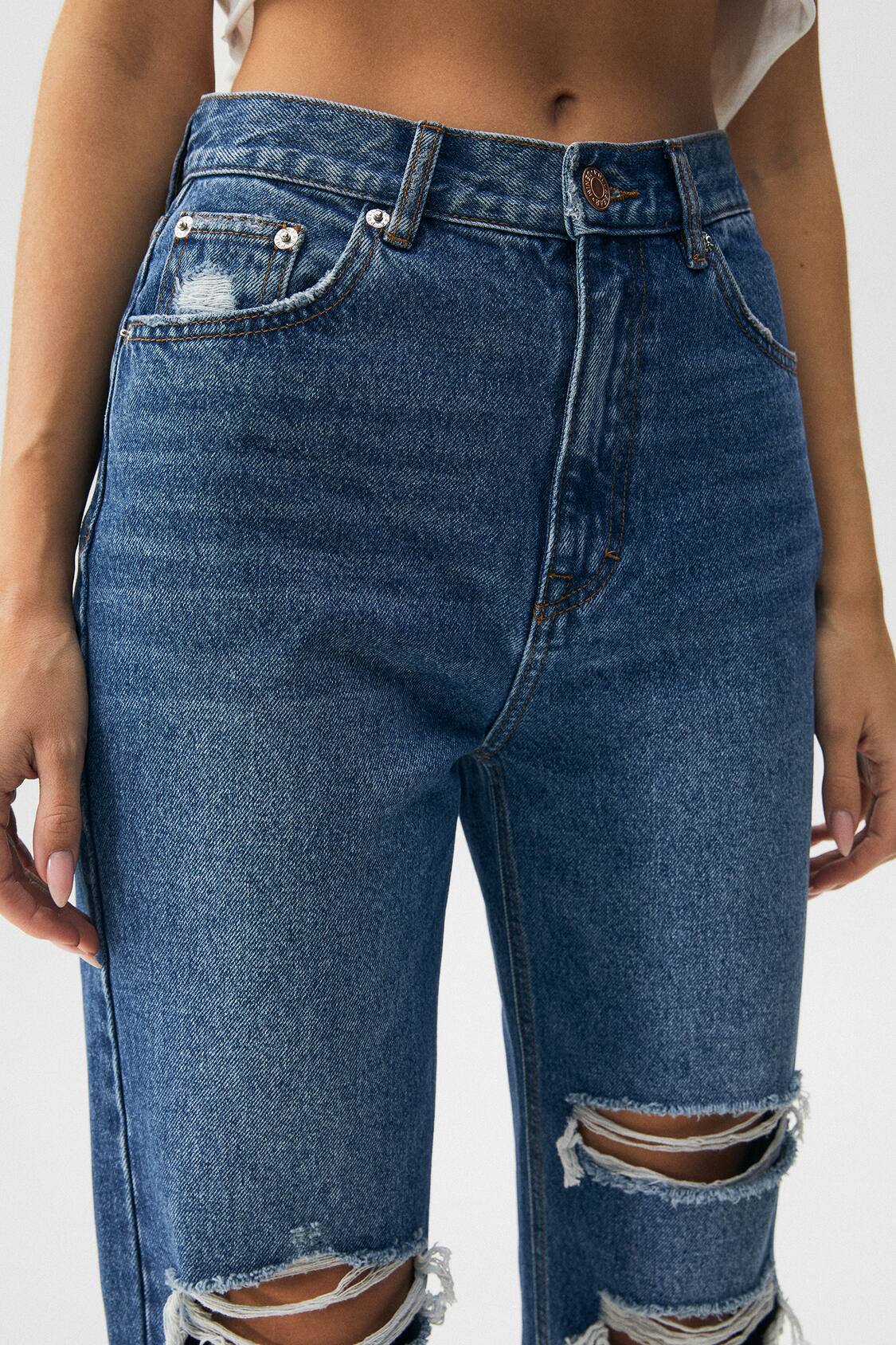 carrera Aclarar diseño Jeans mom fit rotos - PULL&BEAR