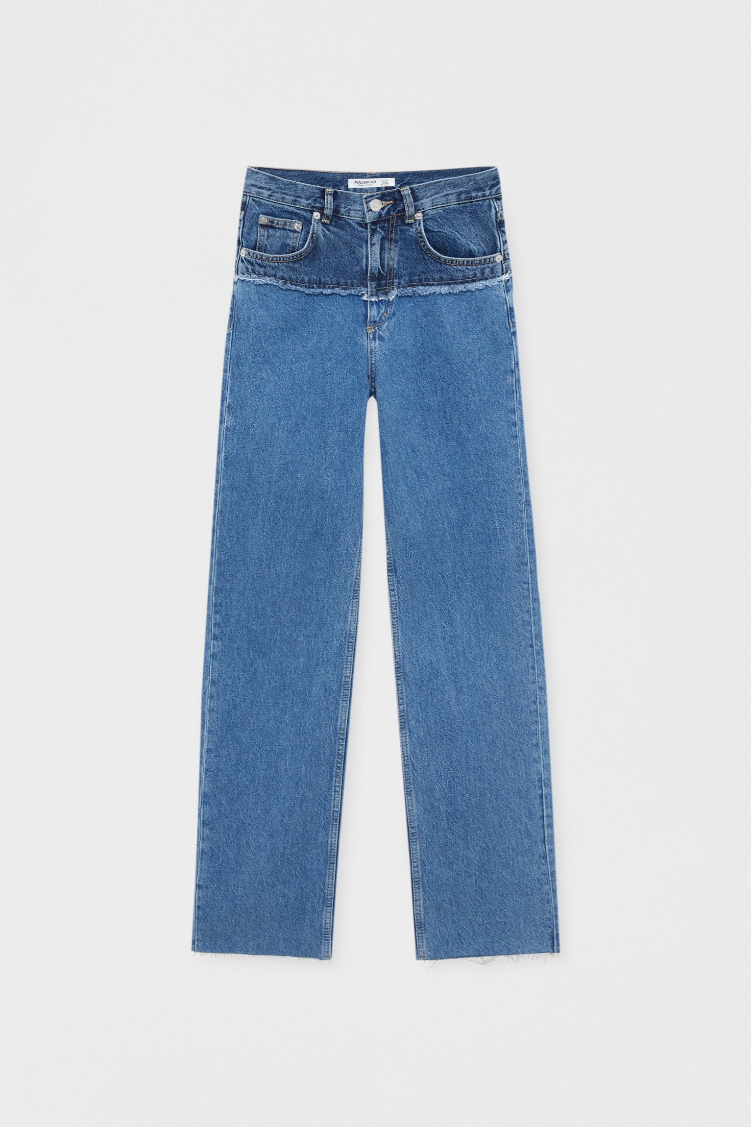 Jeans rectos color block bajo desflecado - PULL\u0026BEAR