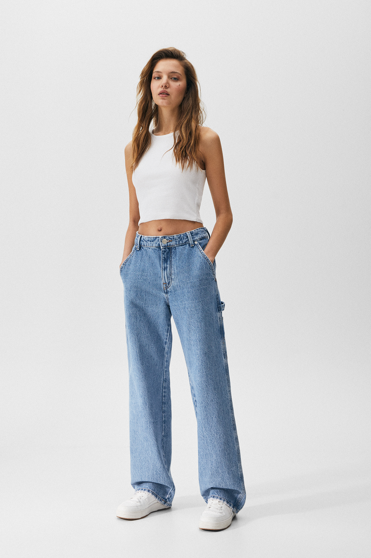 Jeans carpenter rectos tiro alto - PULL\u0026BEAR