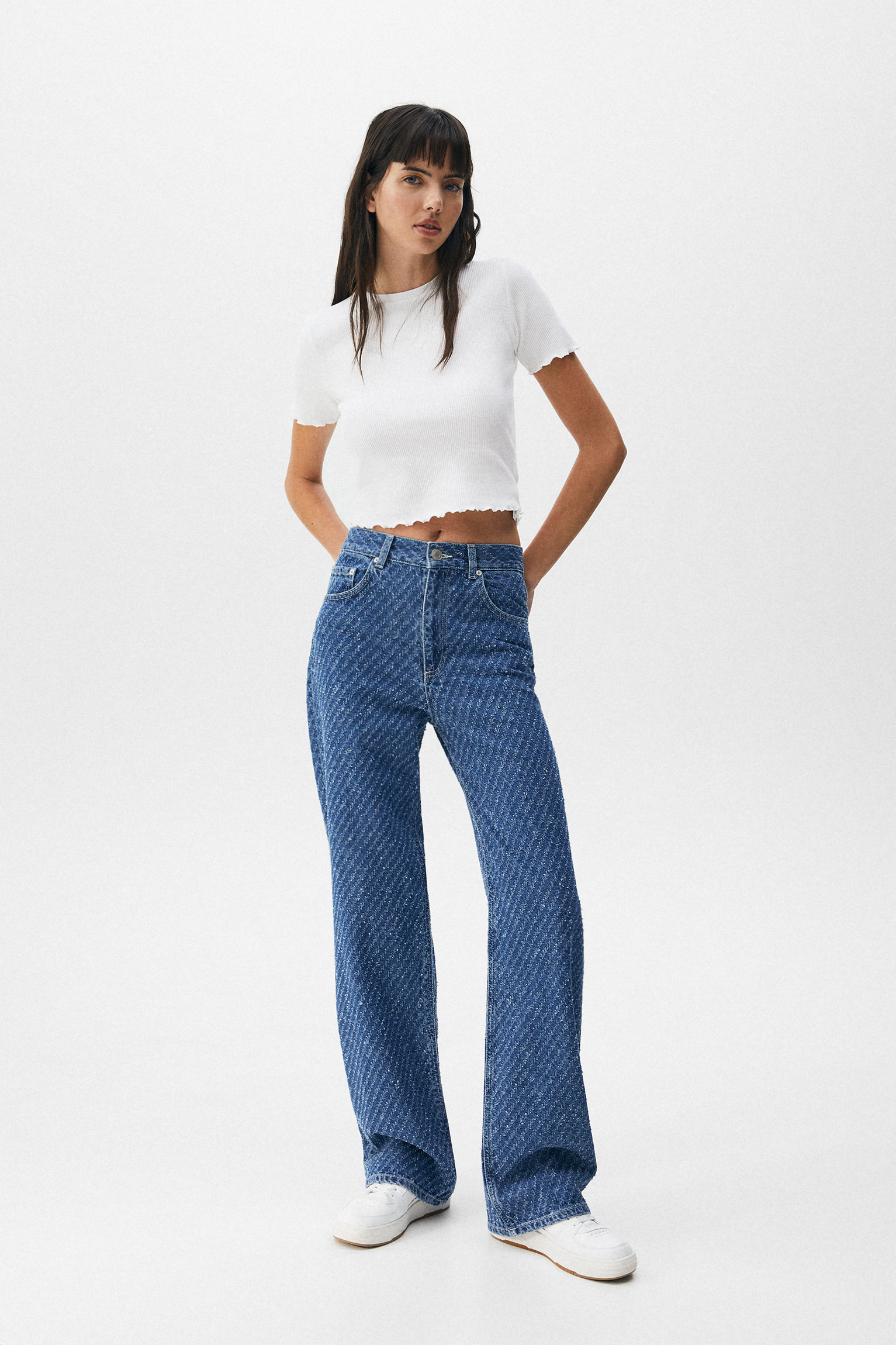 Jeans rectos tiro alto desflecado - PULL\u0026BEAR