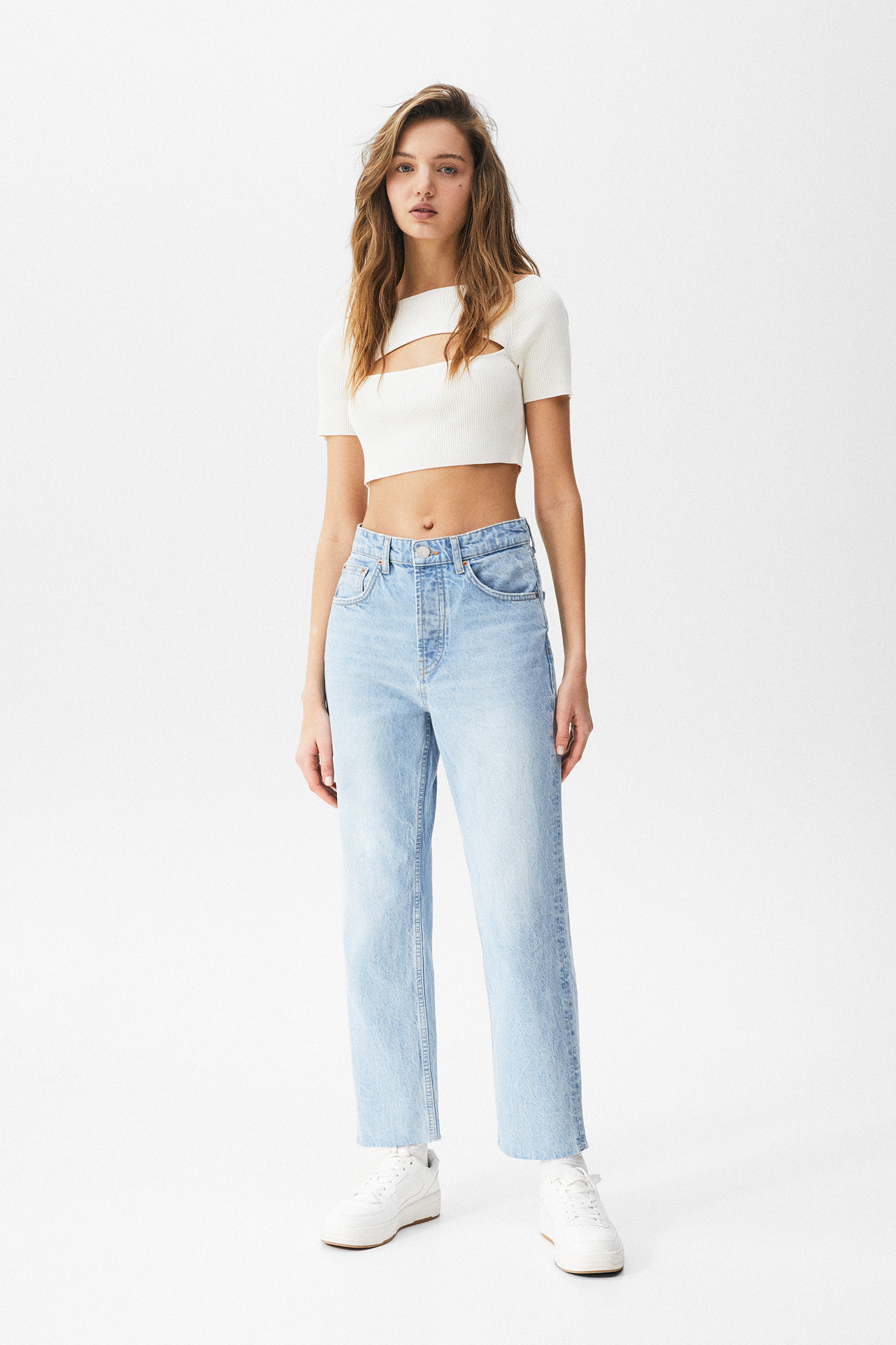 Jeans rectos cropped tiro alto - PULL\u0026BEAR