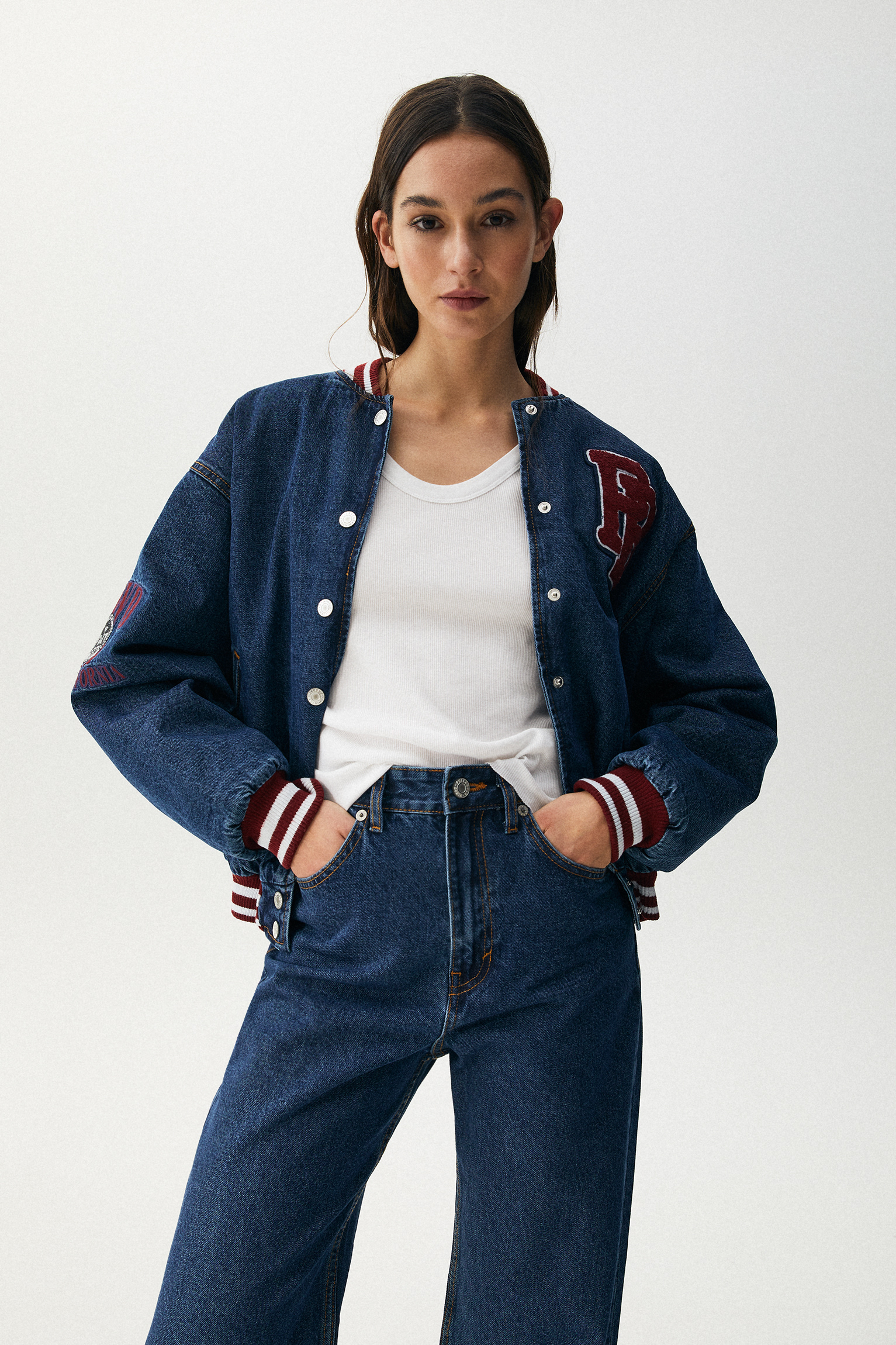 denim varsity jacket womens
