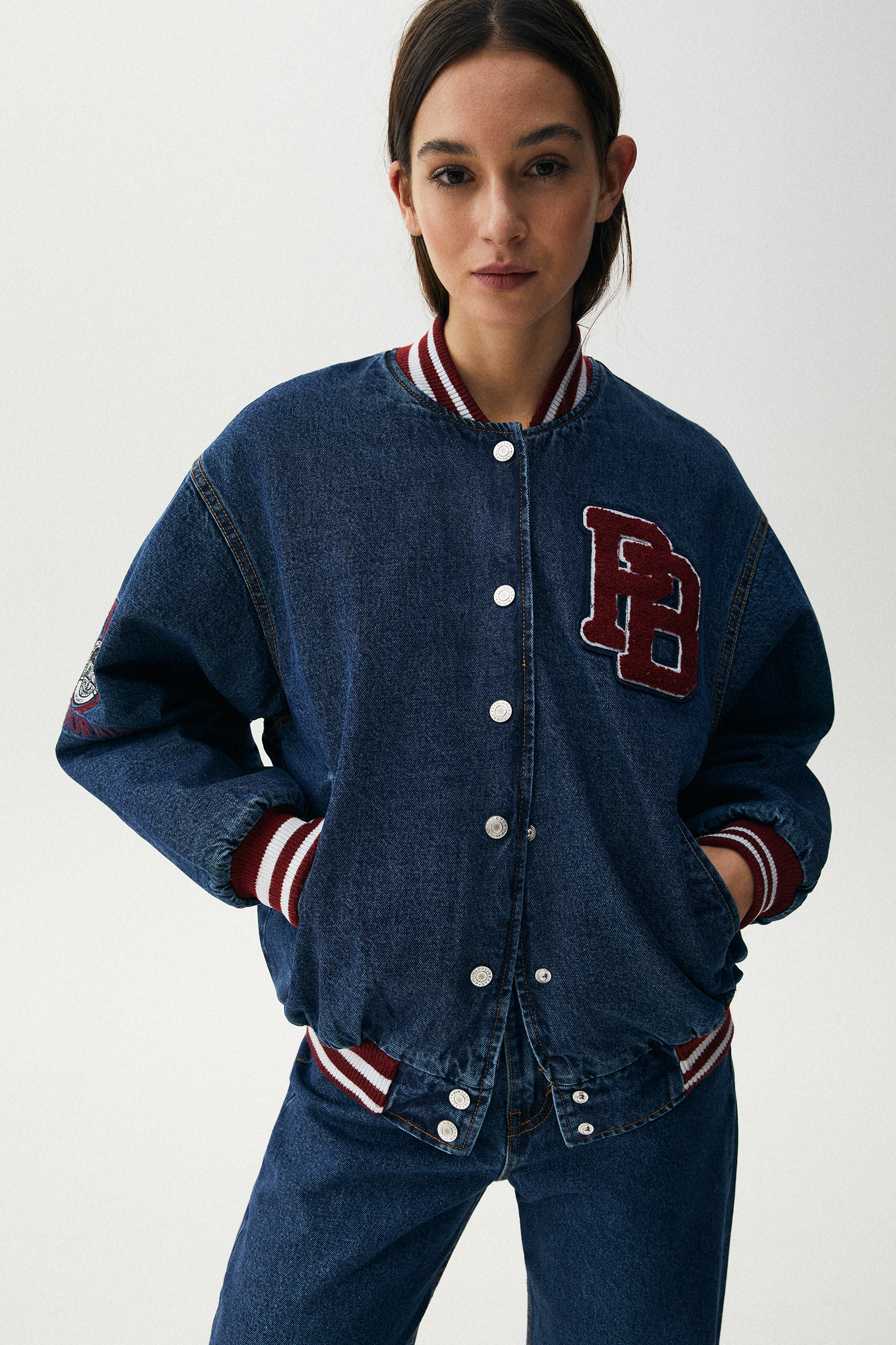 denim varsity jacket womens