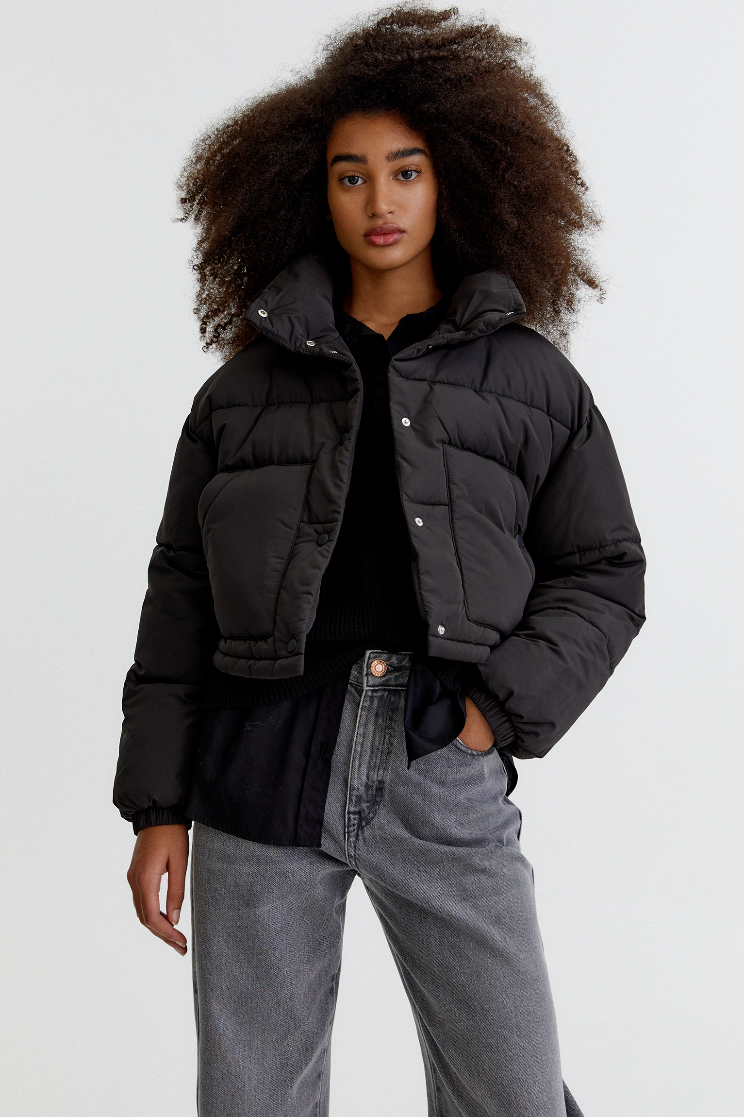 pull&bear puffer jacket in black
