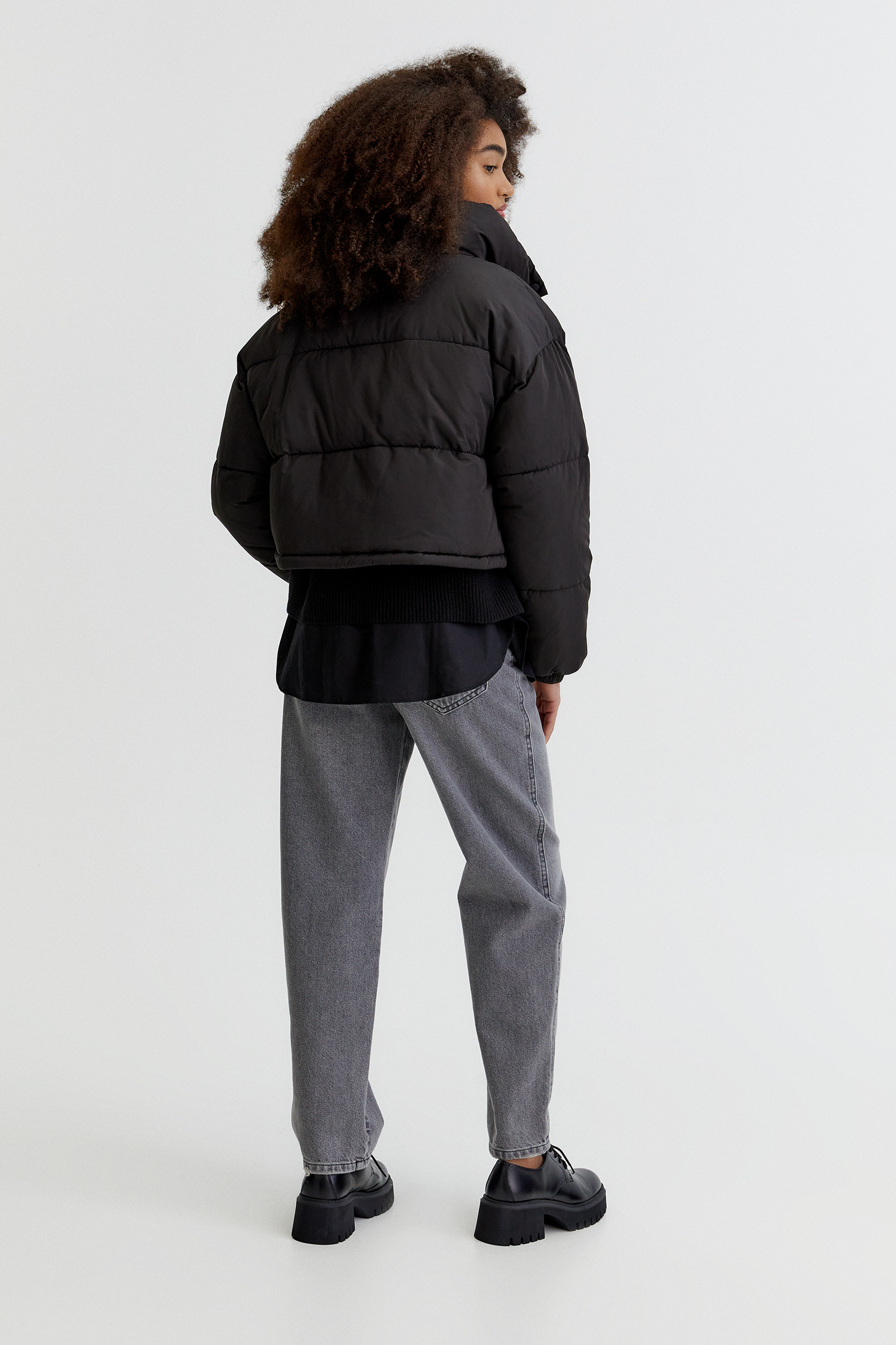 black puffer jacket orange inside