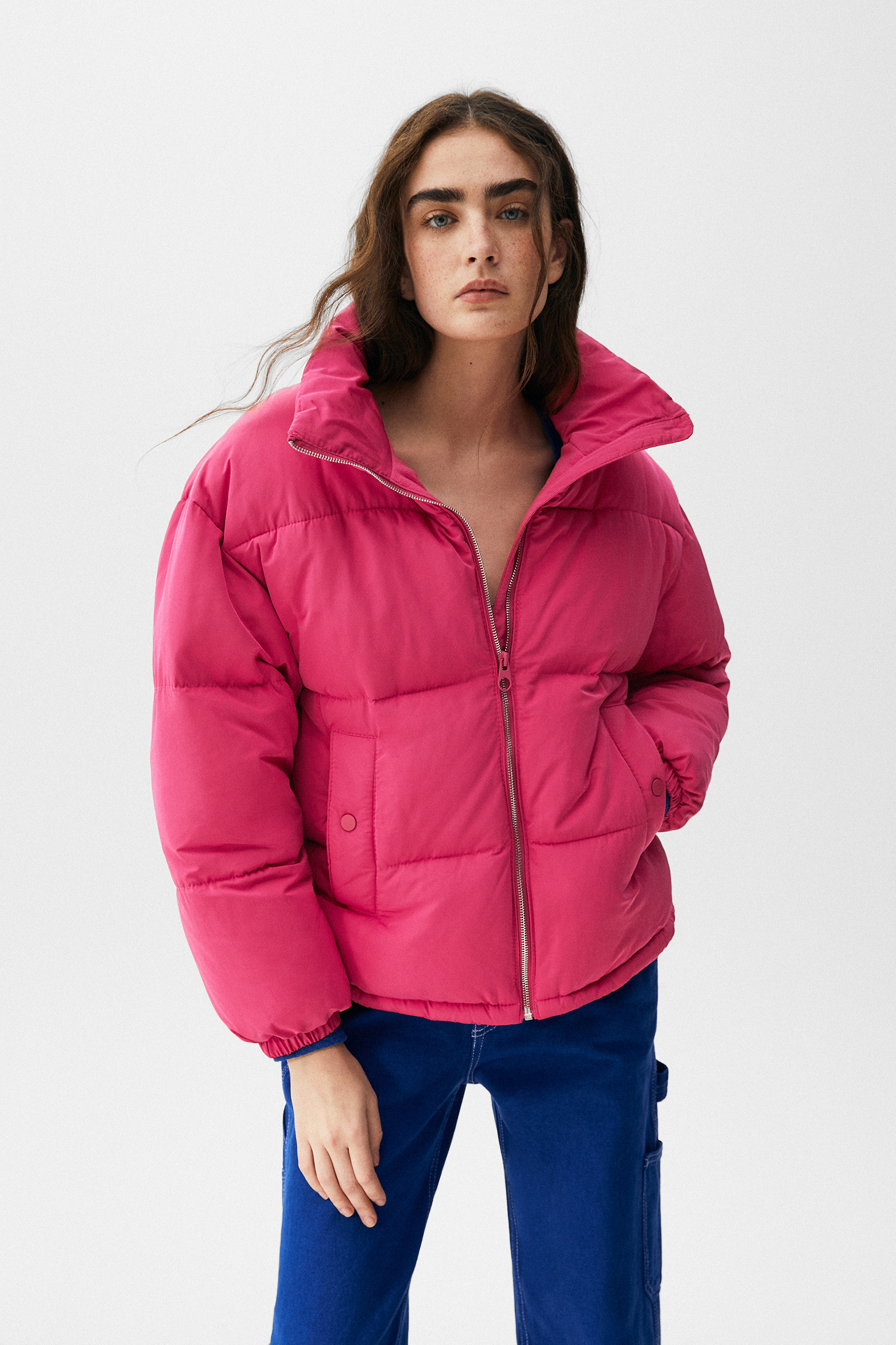 pull and bear pink puffer jacket