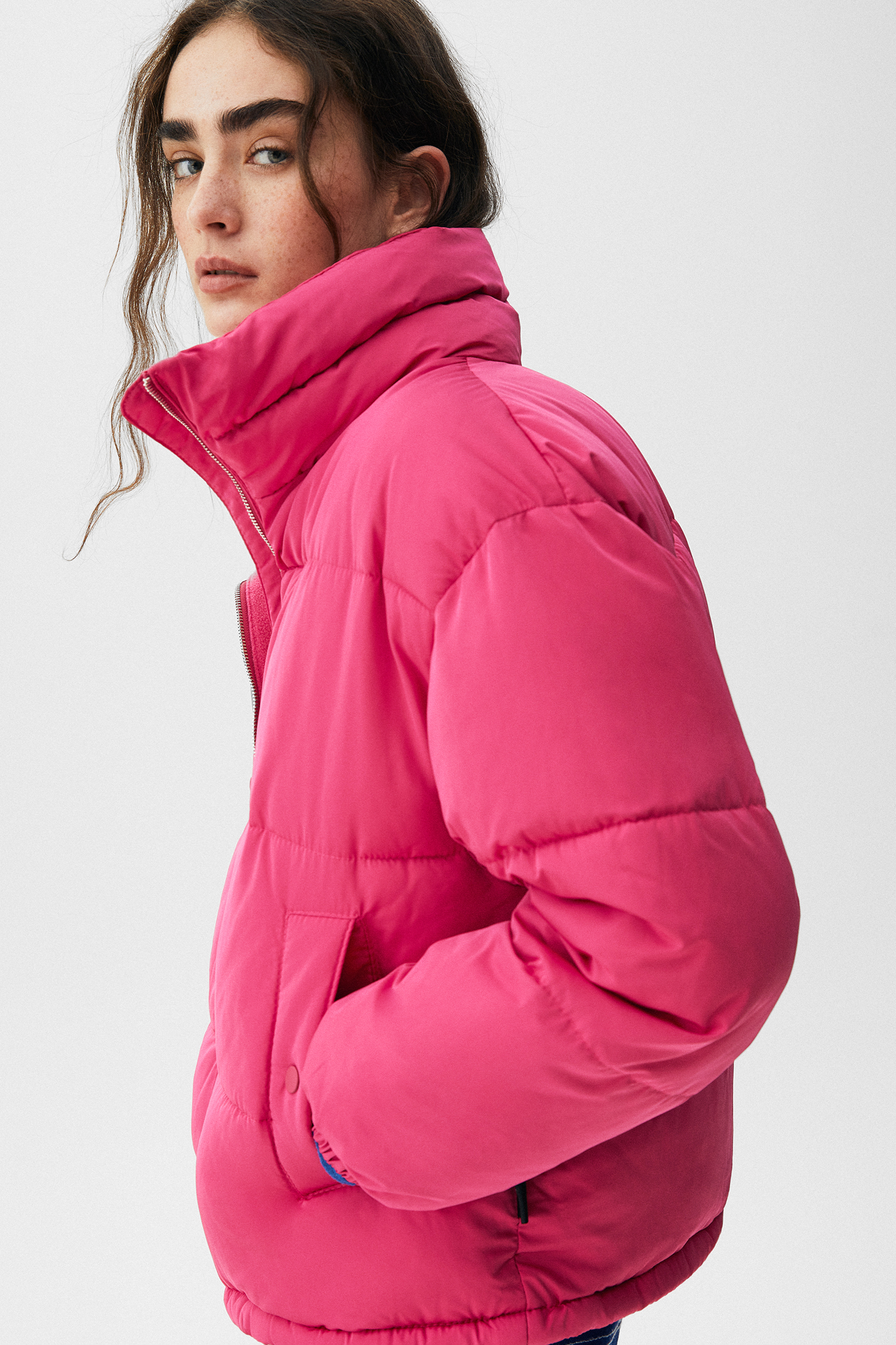 pull and bear pink puffer jacket
