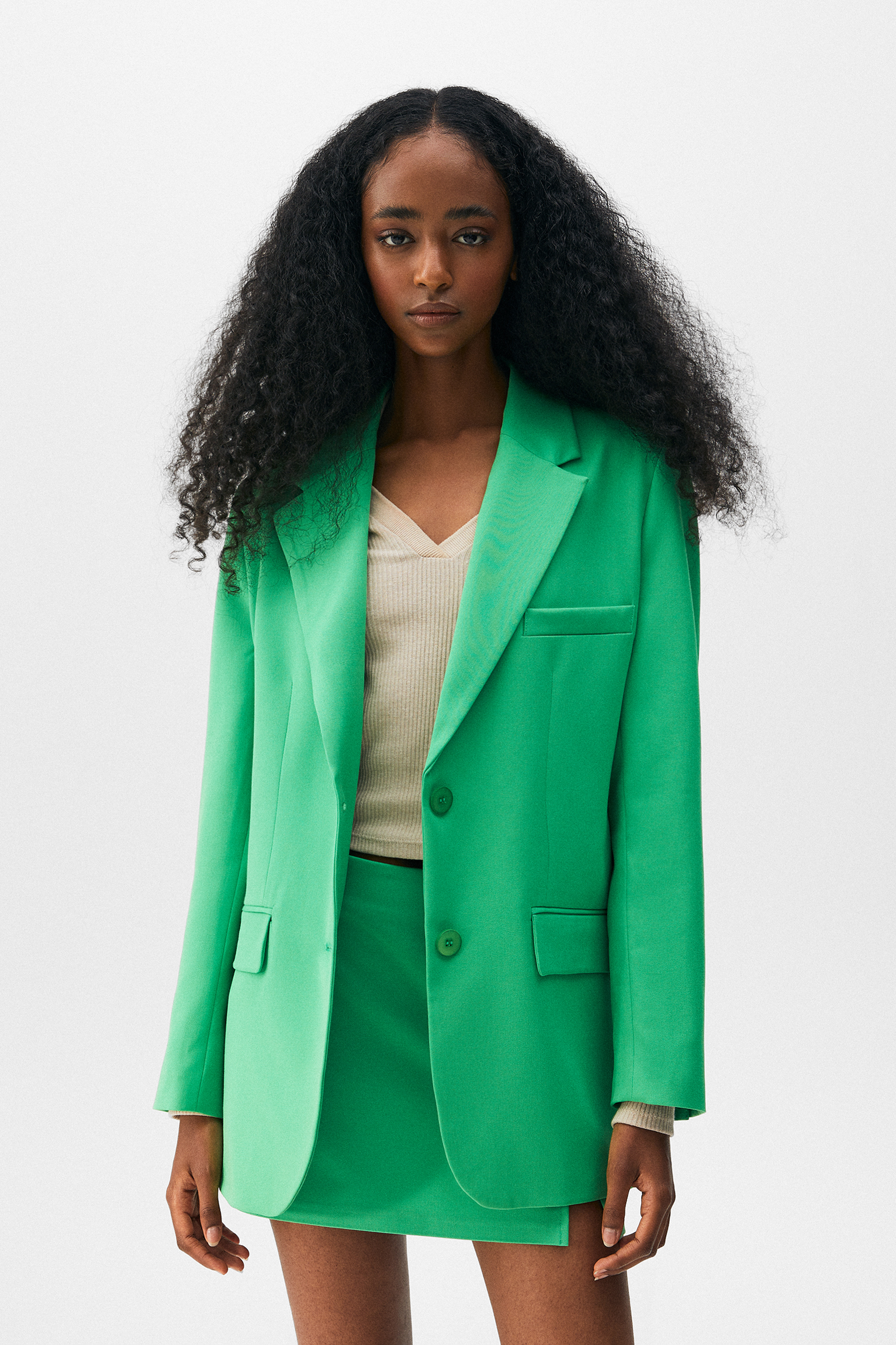 Blazer verde dos botones - PULL\u0026BEAR