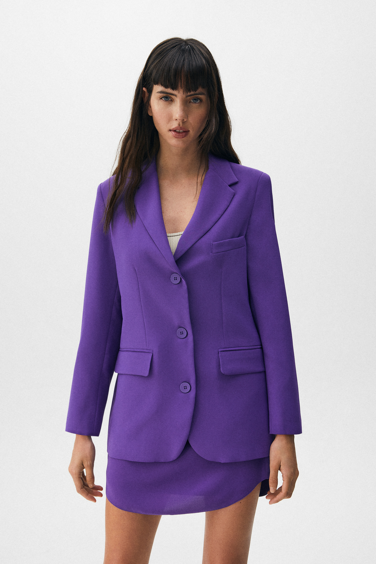 Blazer morada 3 botones - PULL\u0026BEAR
