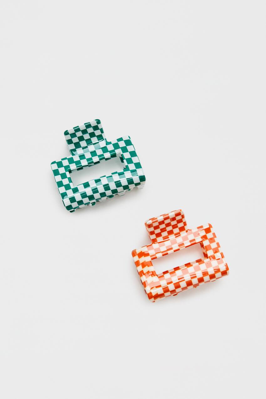 2-pack of check print hair clips