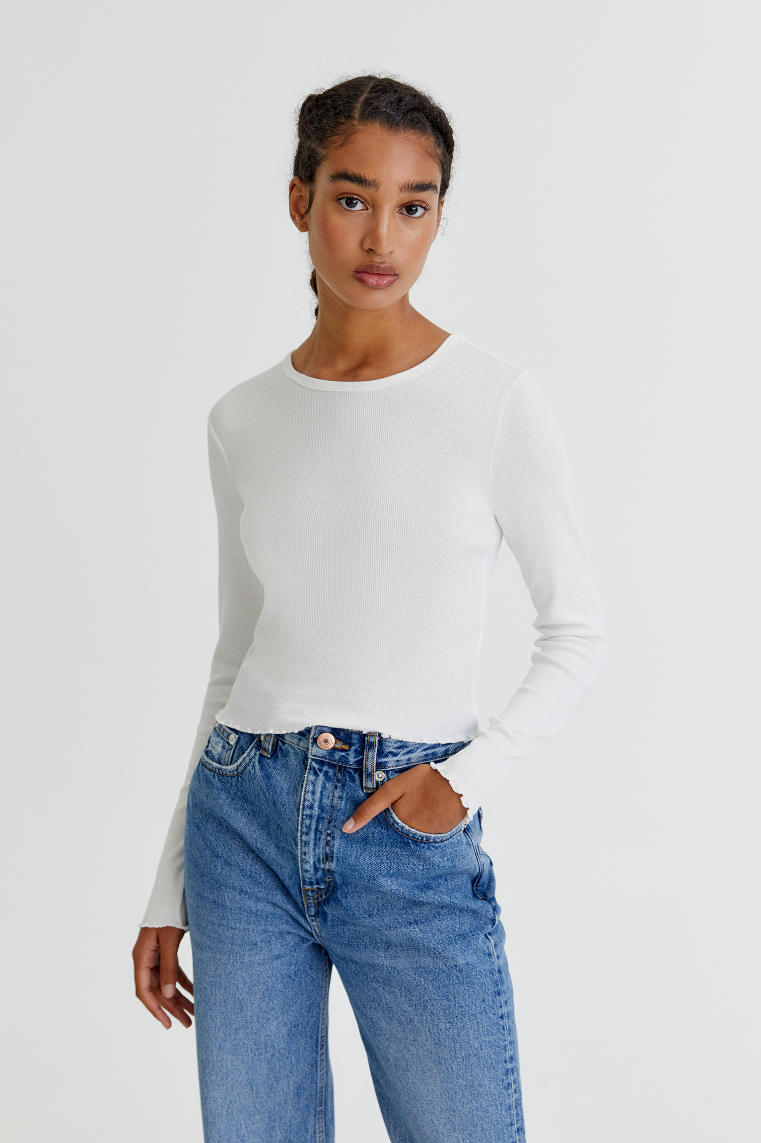 Top manga larga básica canalé - PULL\u0026BEAR