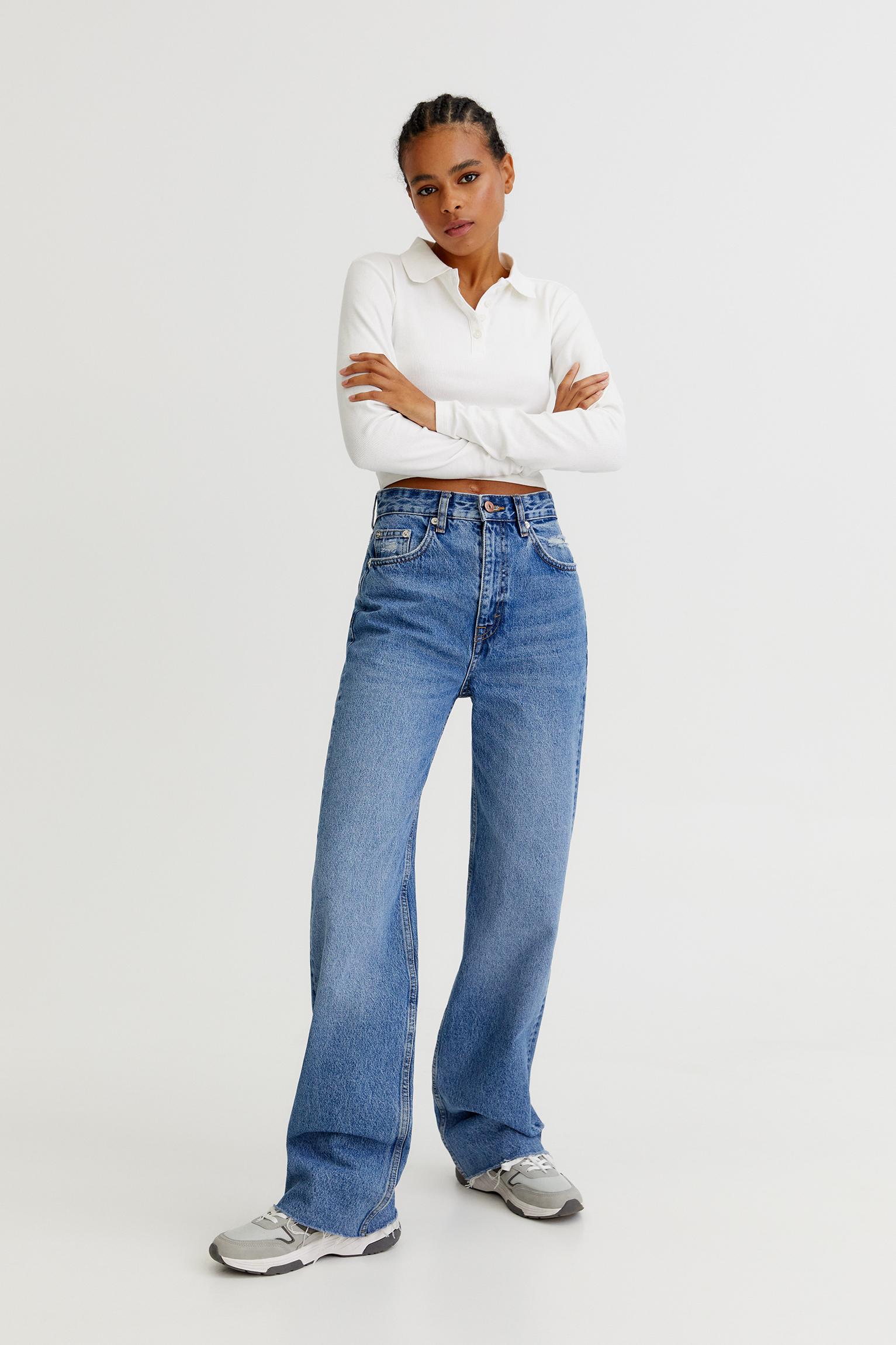 Jeans rectos tiro alto - PULL\u0026BEAR