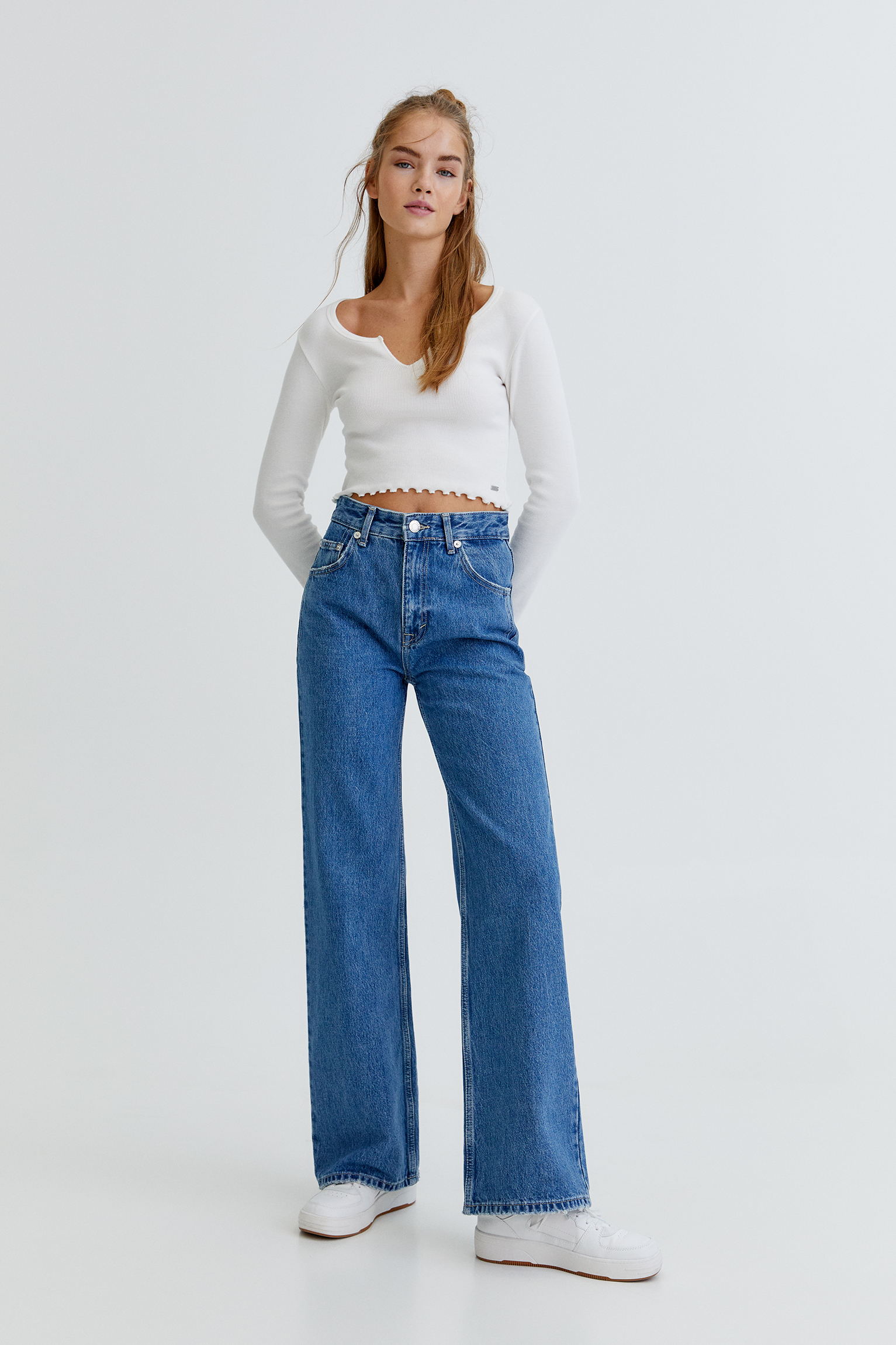 Jeans wide leg básicos tiro alto - PULL 