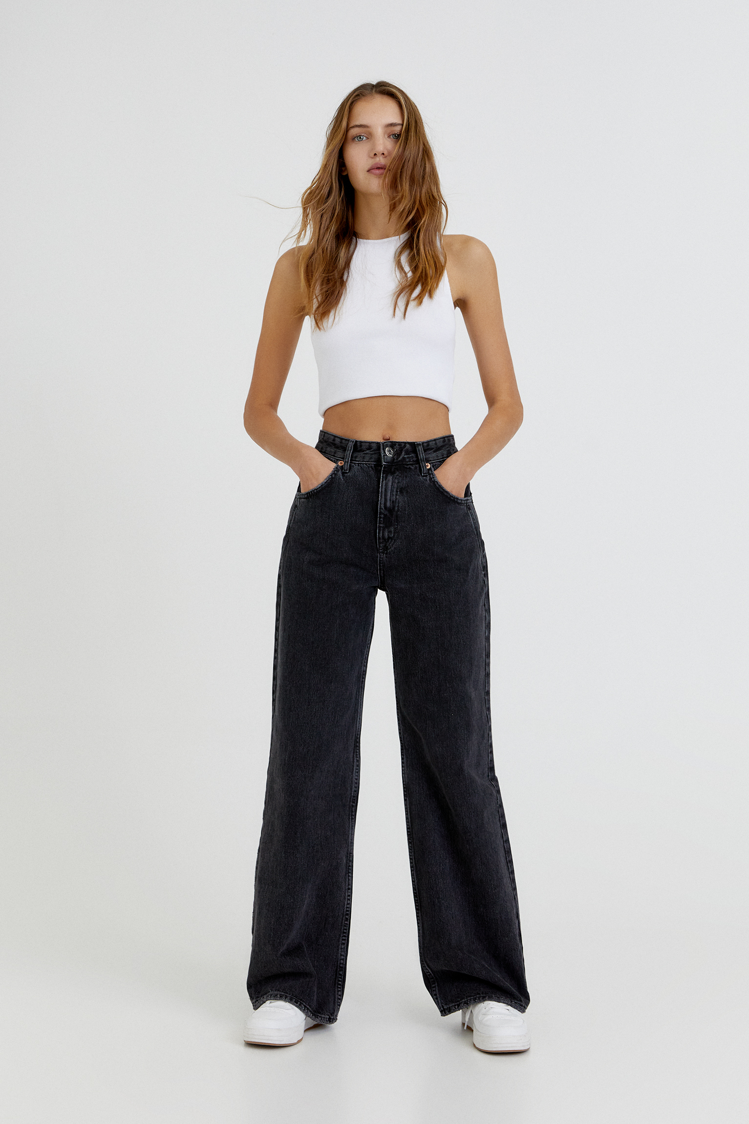 Jeans wide leg básicos tiro alto - PULL\u0026BEAR