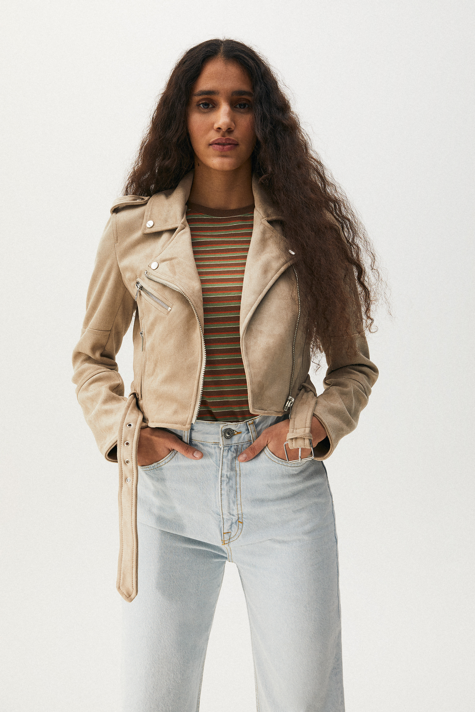pull and bear faux suede biker jacket