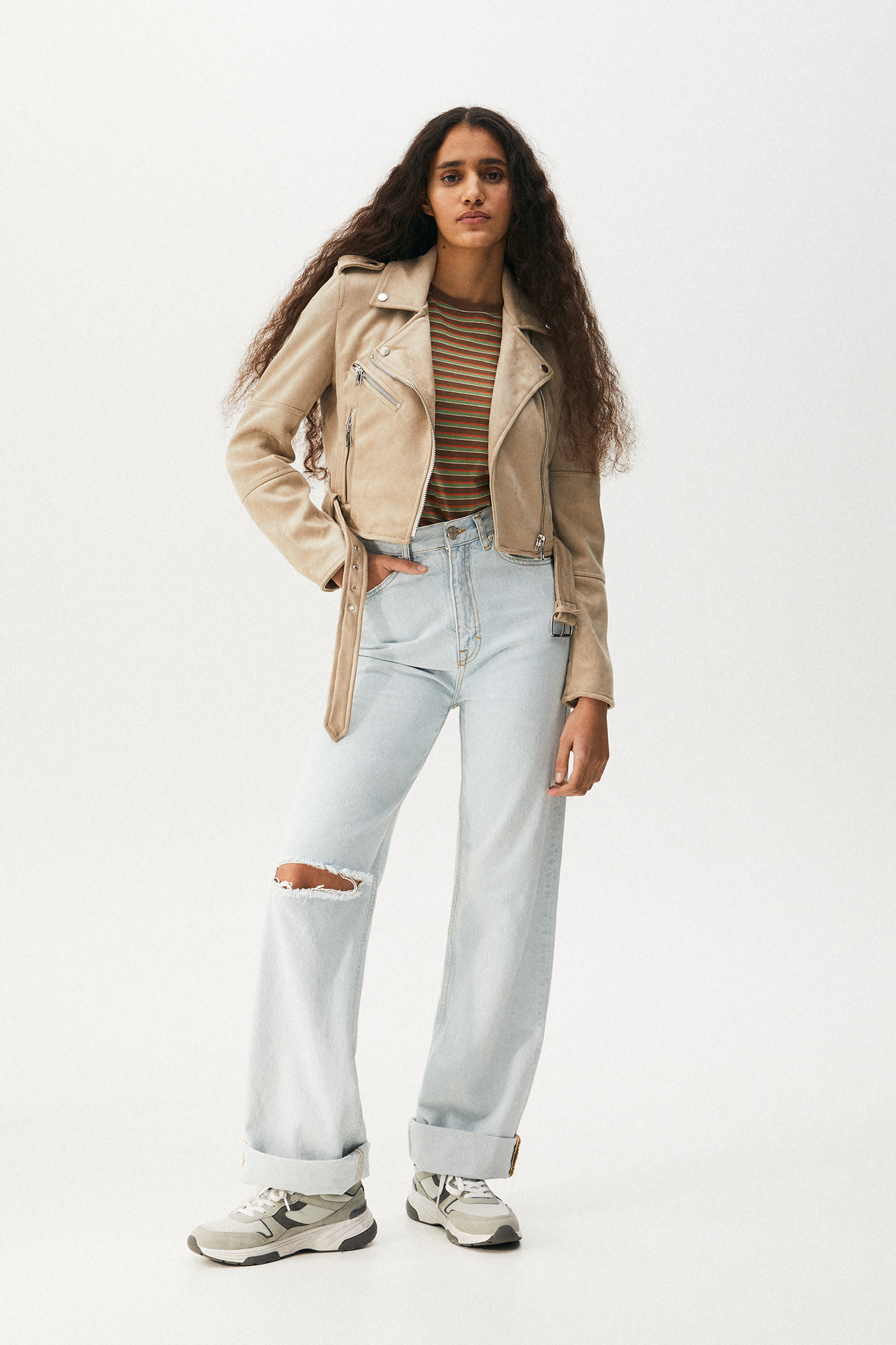 white suede biker jacket