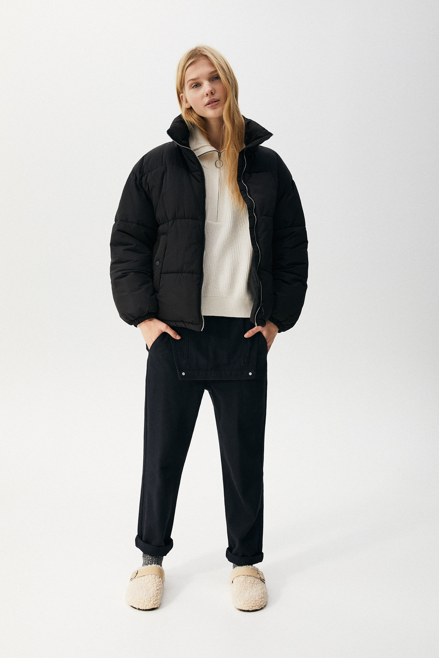 pull and bear high collar puffer jacket