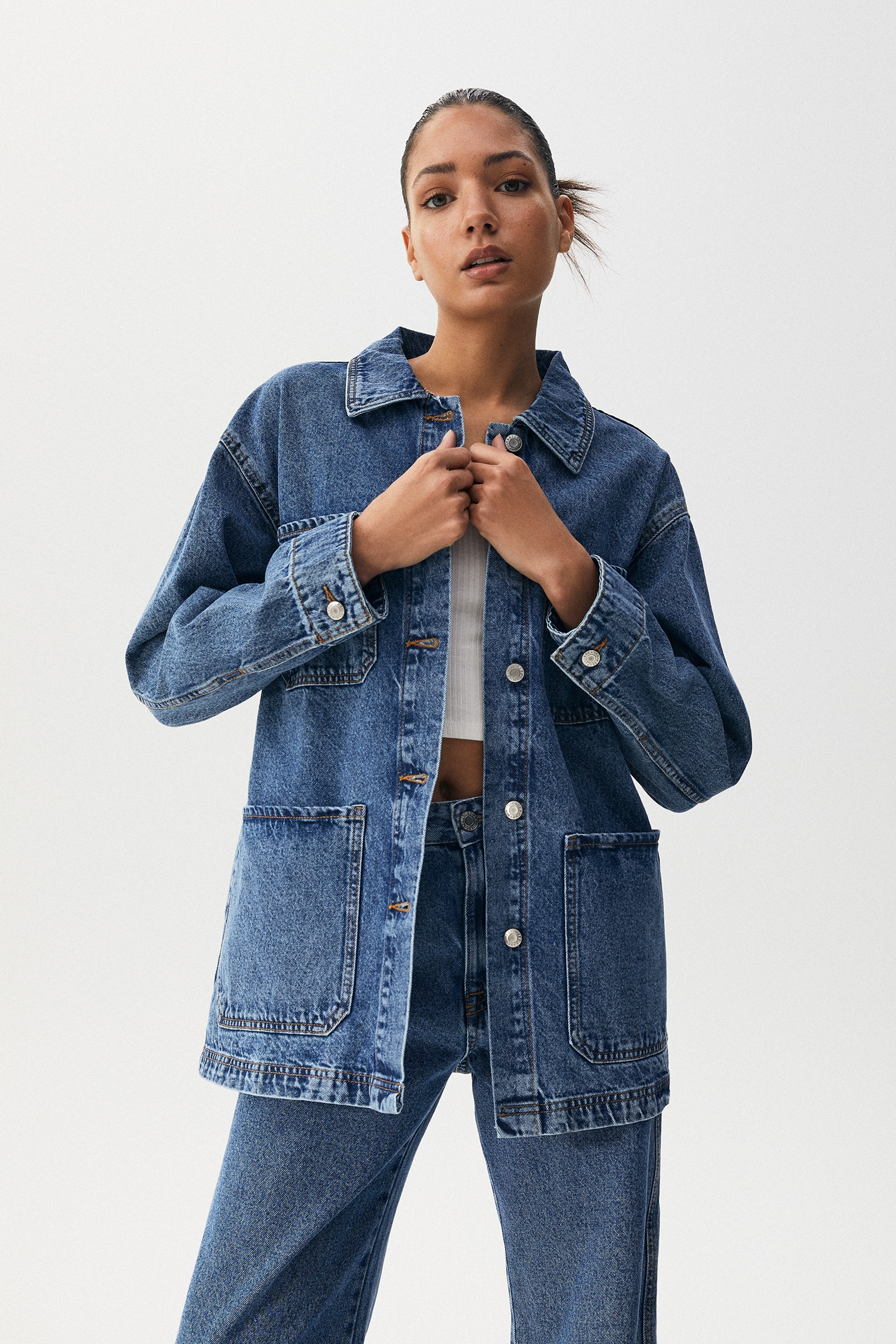 pull and bear longline denim jacket