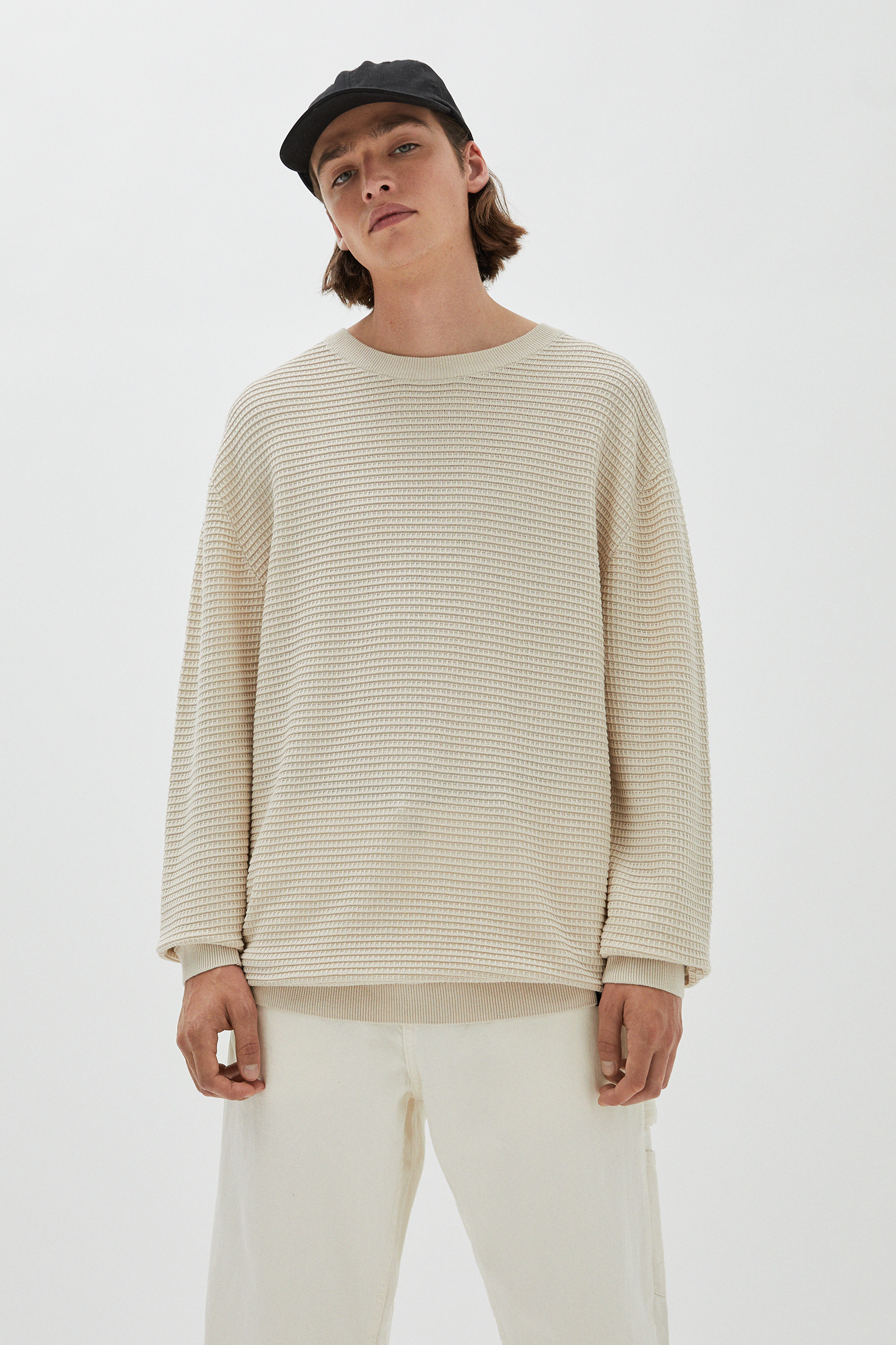 waffle knit pullover