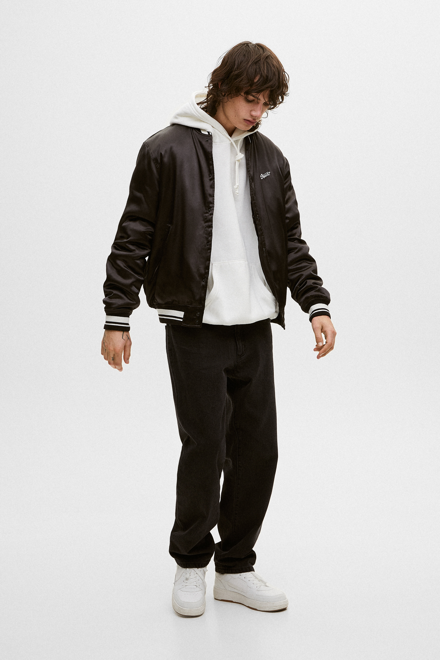pull&bear bomber jacket in black