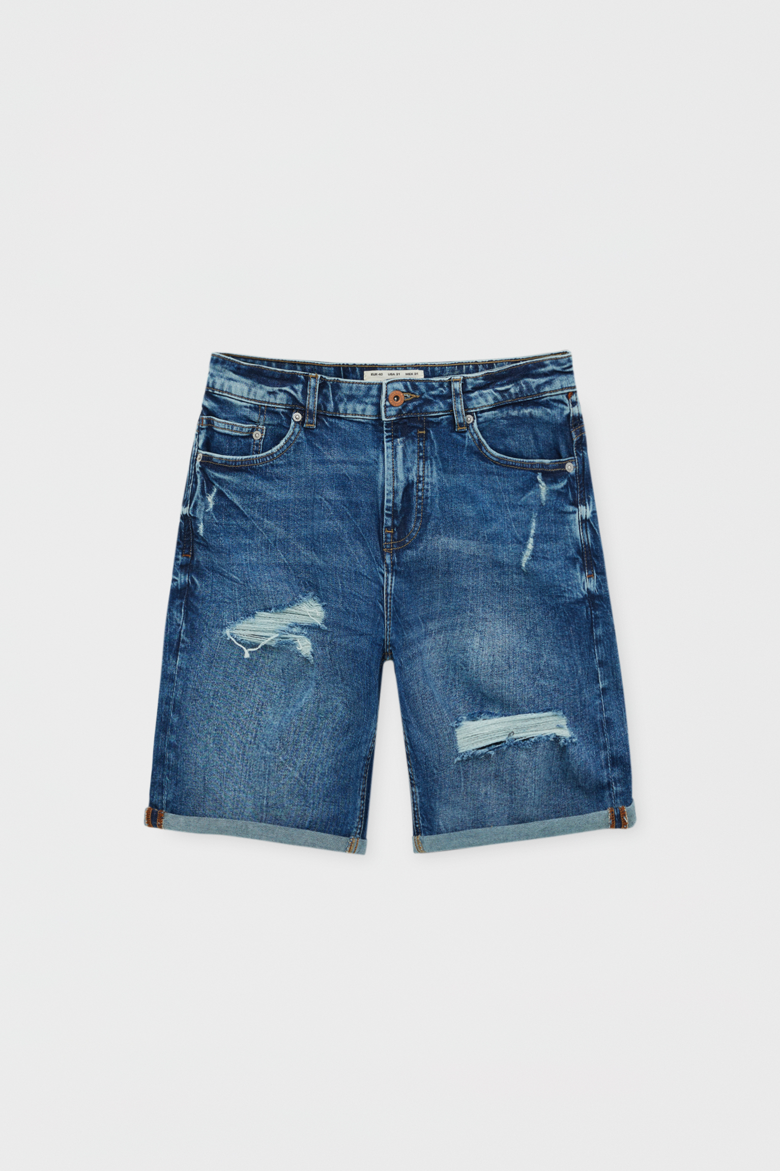 Dark blue denim slim fit Bermuda shorts 