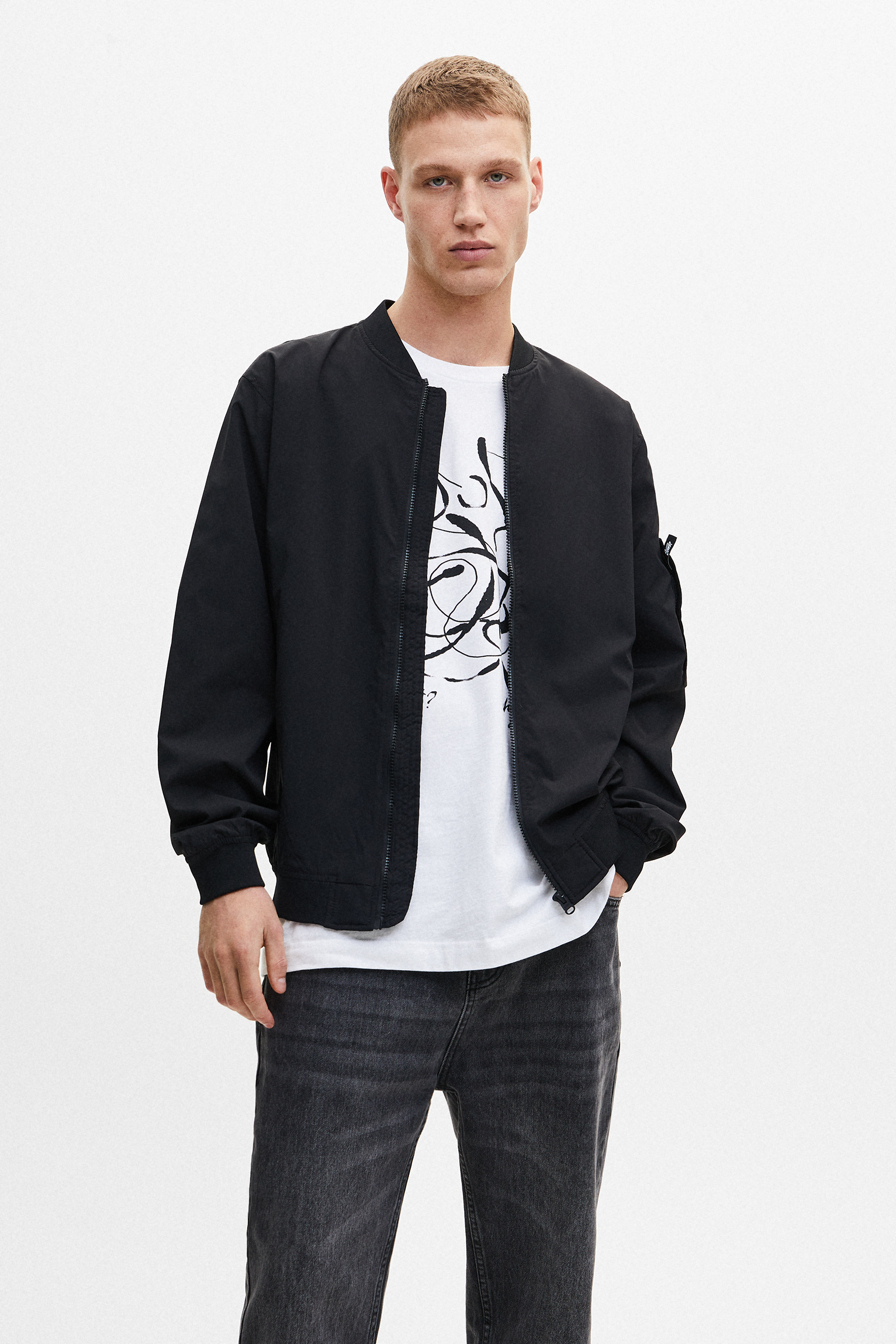 pull&bear bomber jacket in black