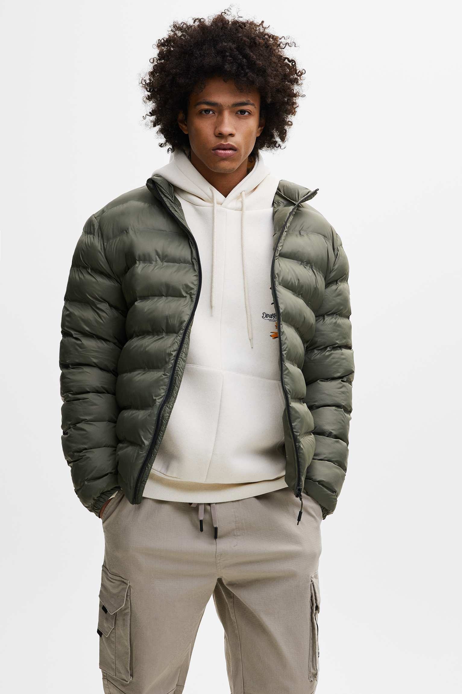 khaki lightweight puffer jacket