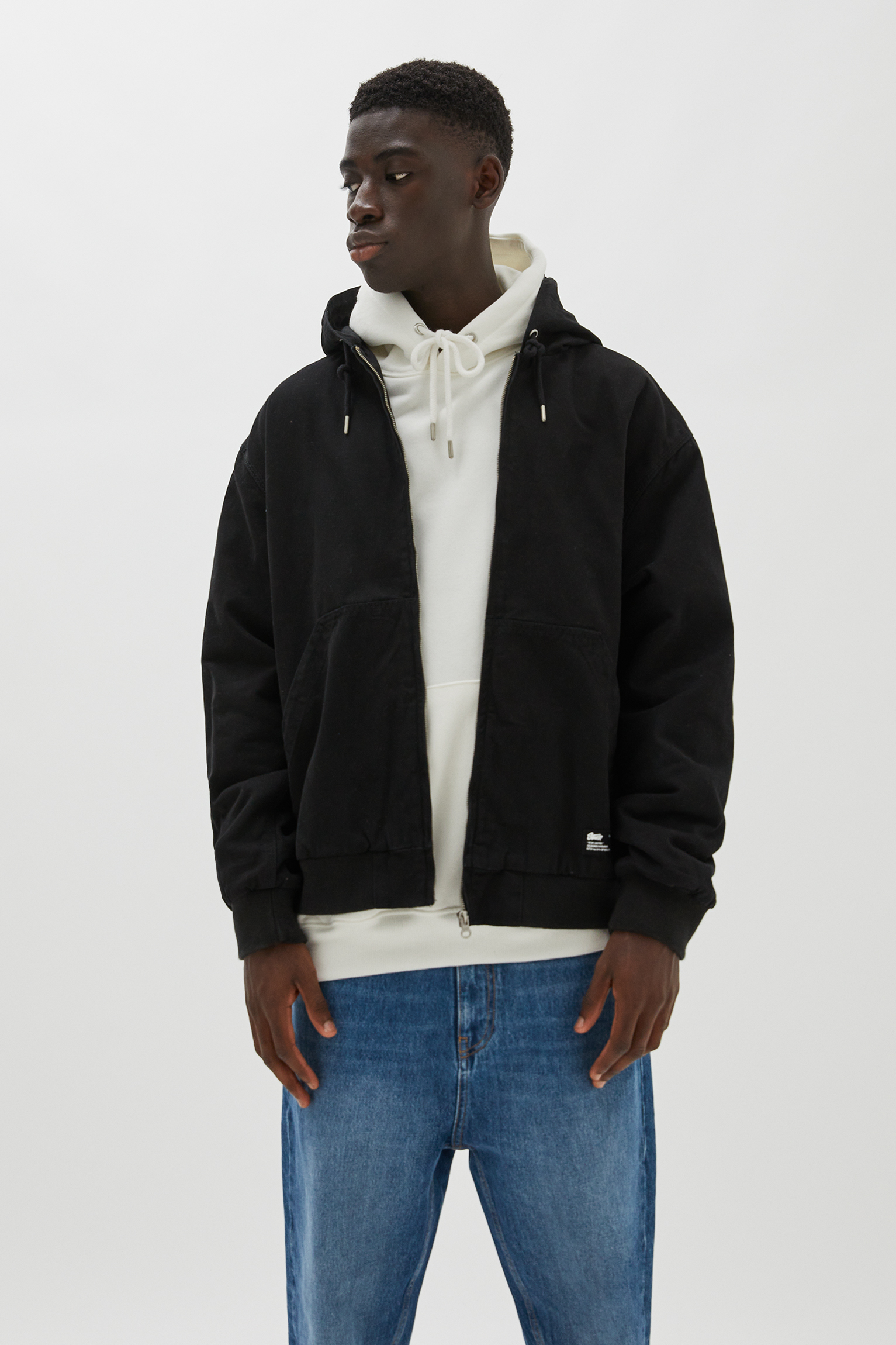 pull&bear jacket with half zip in khaki
