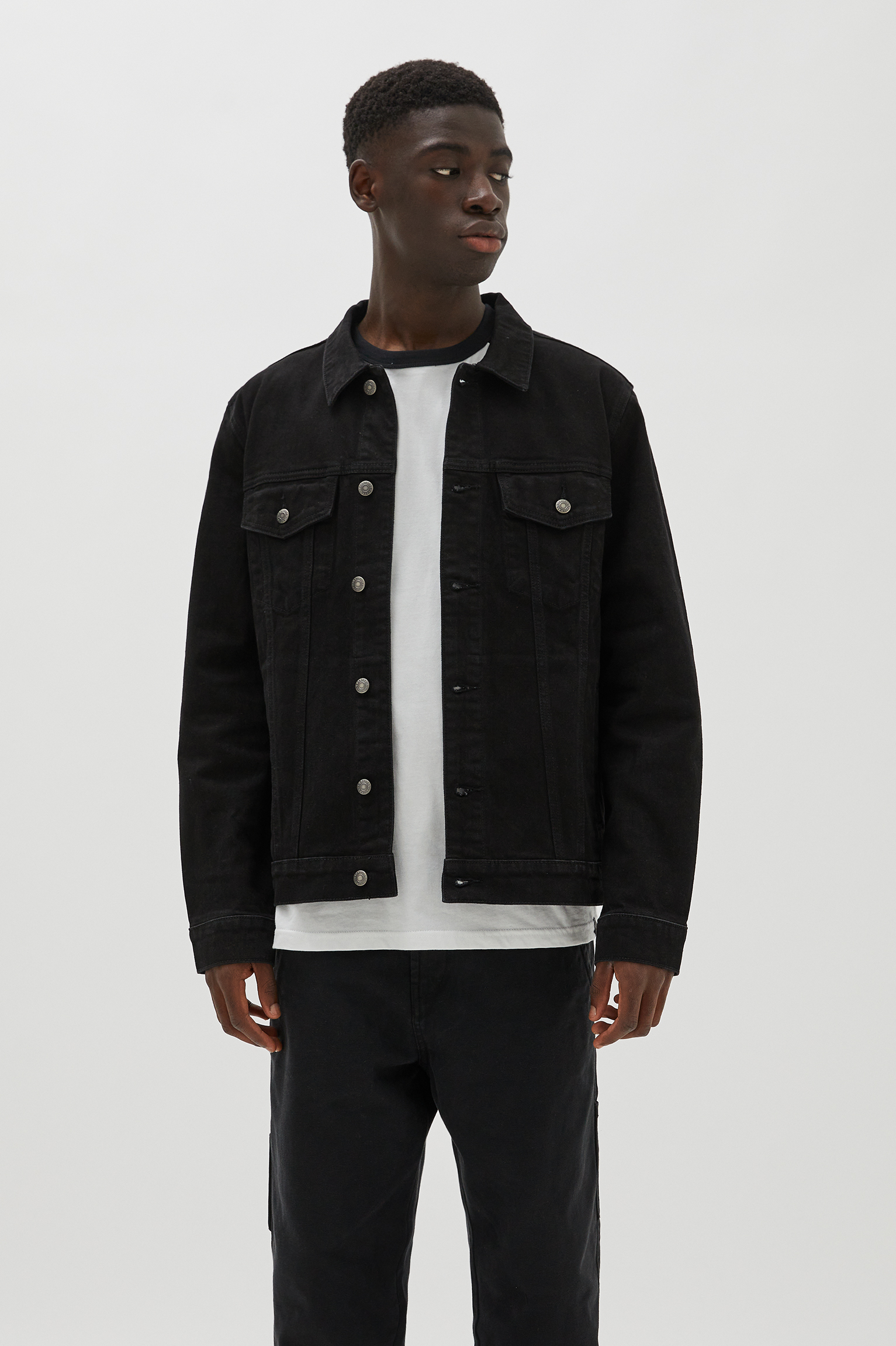 pull and bear long denim jacket