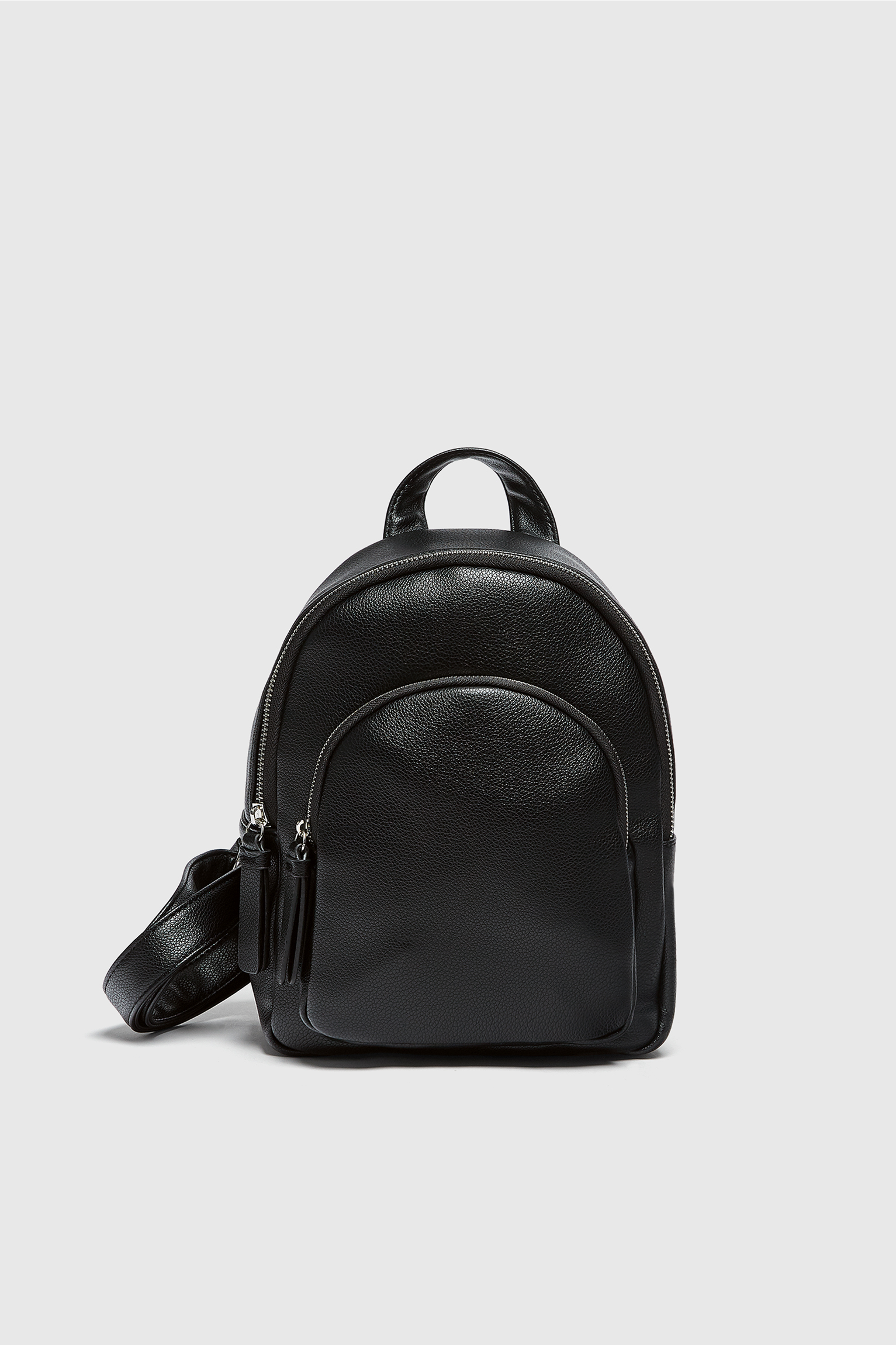 black leather zip backpack