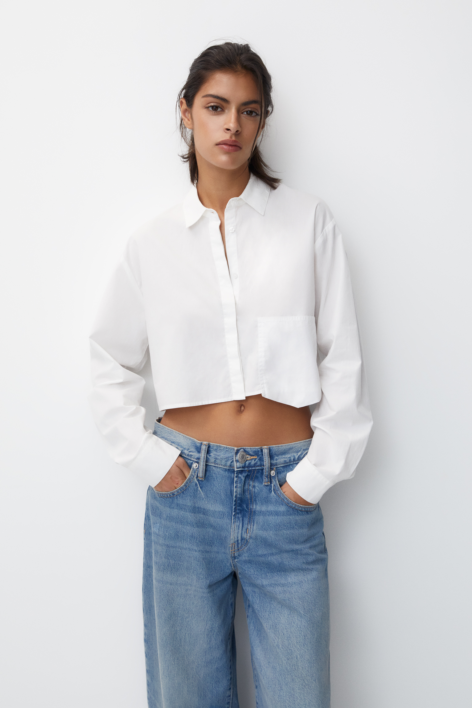 Cropped poplin shirt with pockets - PULL&BEAR